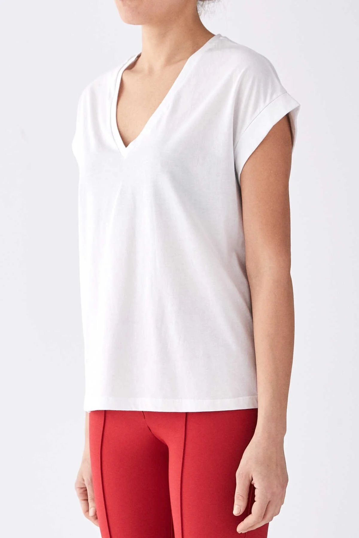 V Yaka T-Shırt Optik Beyaz - 3