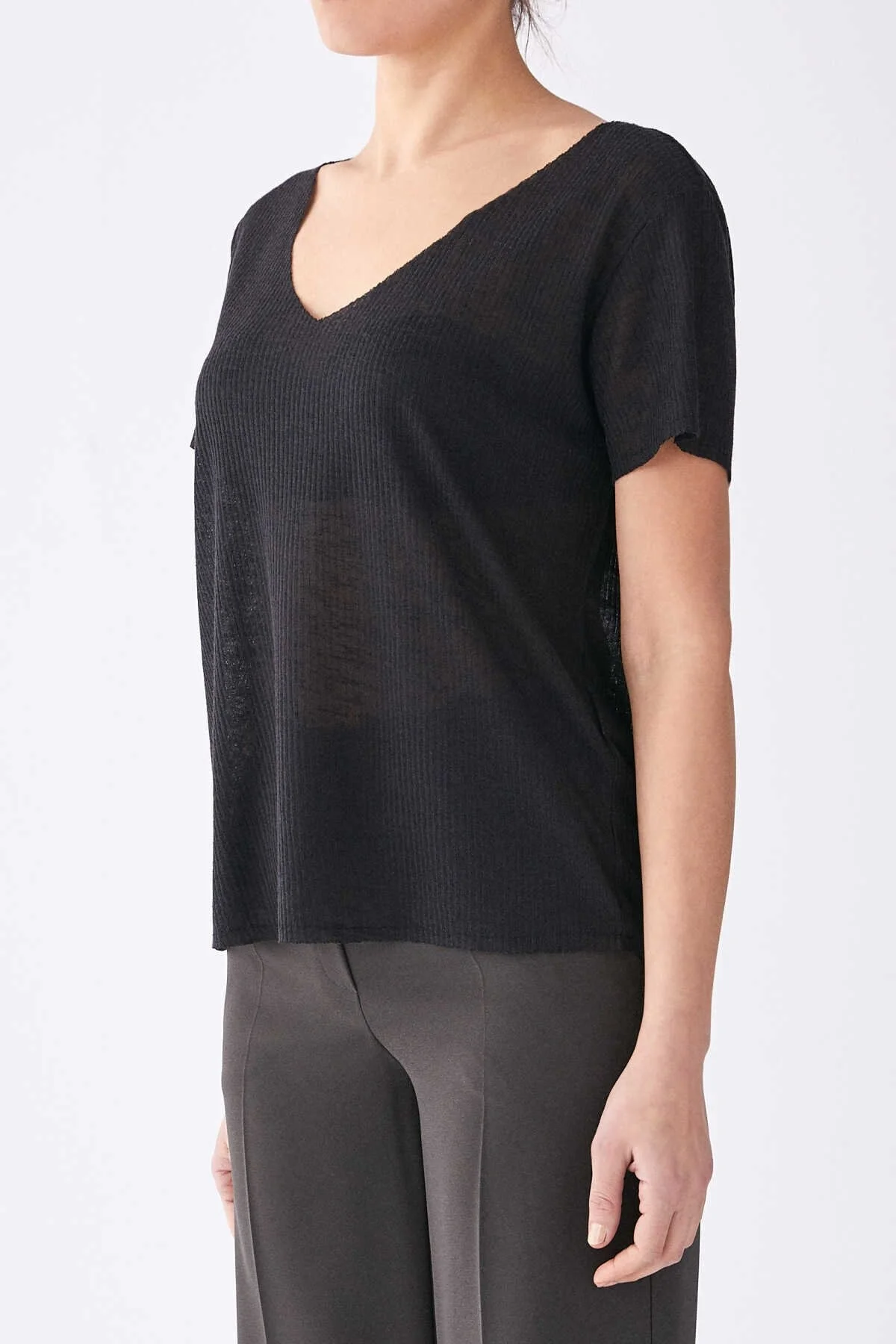 V Yaka T-Shirt Siyah - 3