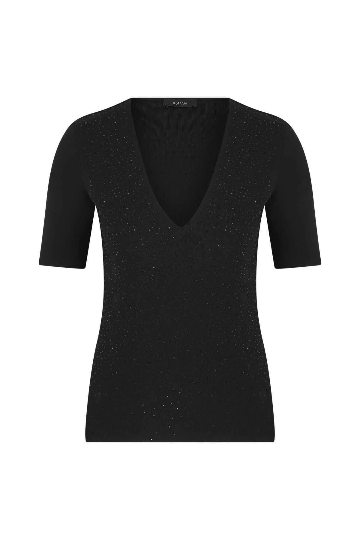 V Yaka Triko Siyah - 4