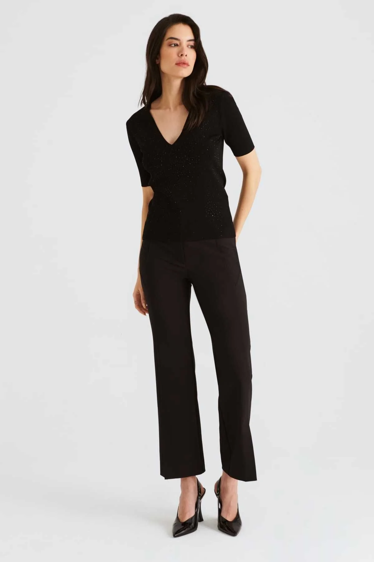 V Yaka Triko Siyah - 1