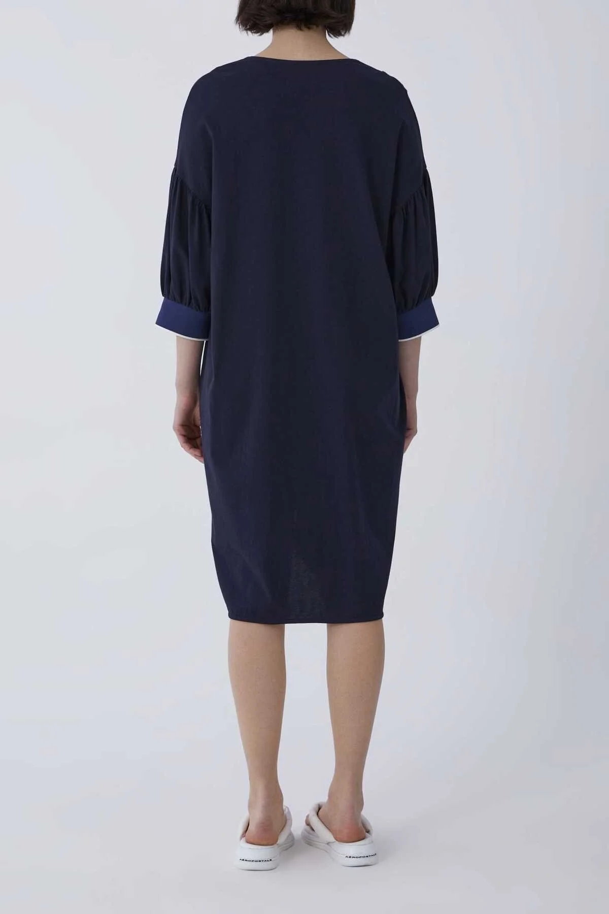 V Yaka Truvakar Kol Penye Elbise Lacivert - 2