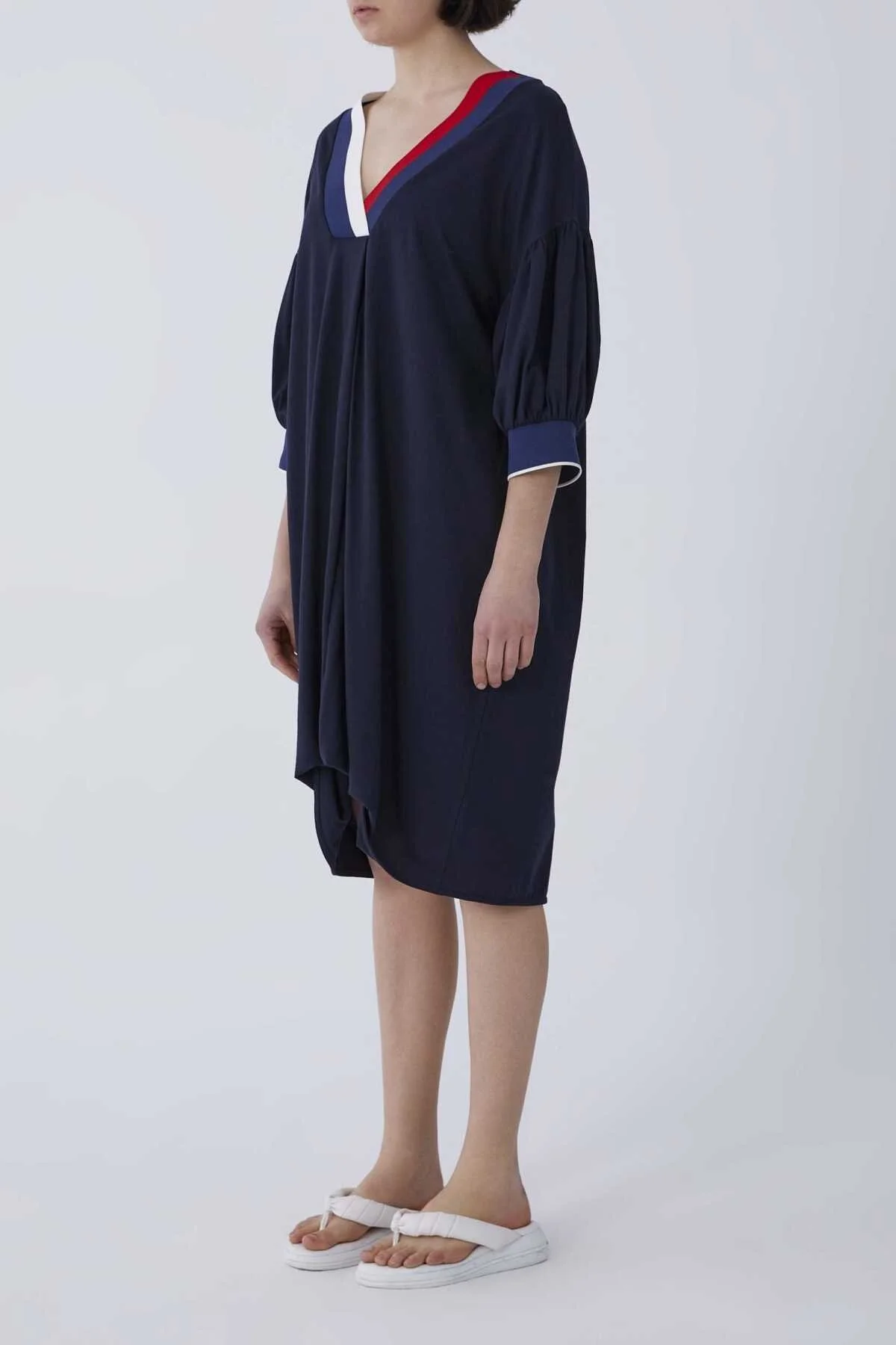 V Yaka Truvakar Kol Penye Elbise Lacivert - 3