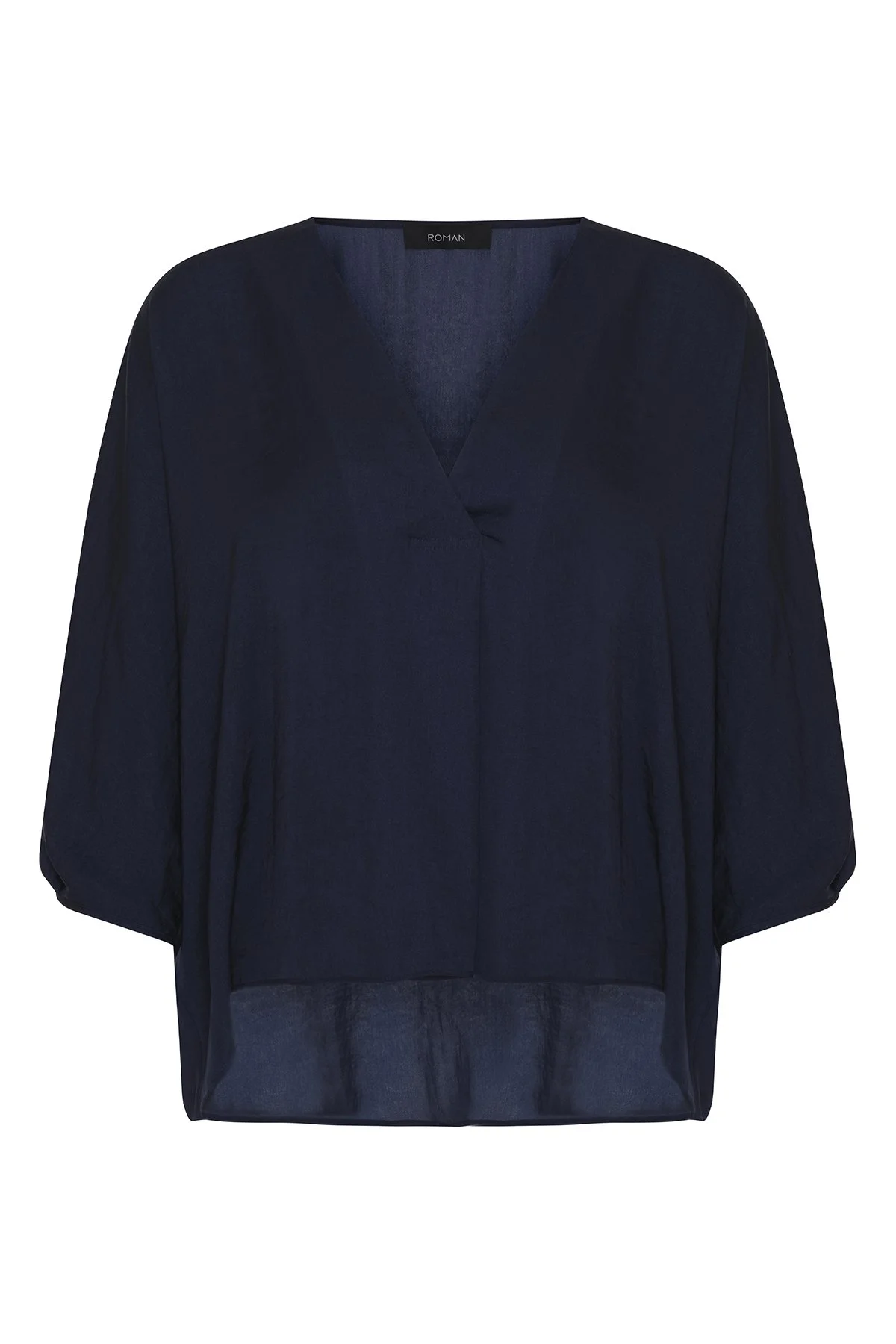 V Yaka Yarasa Kol Gömlek Lacivert - 5