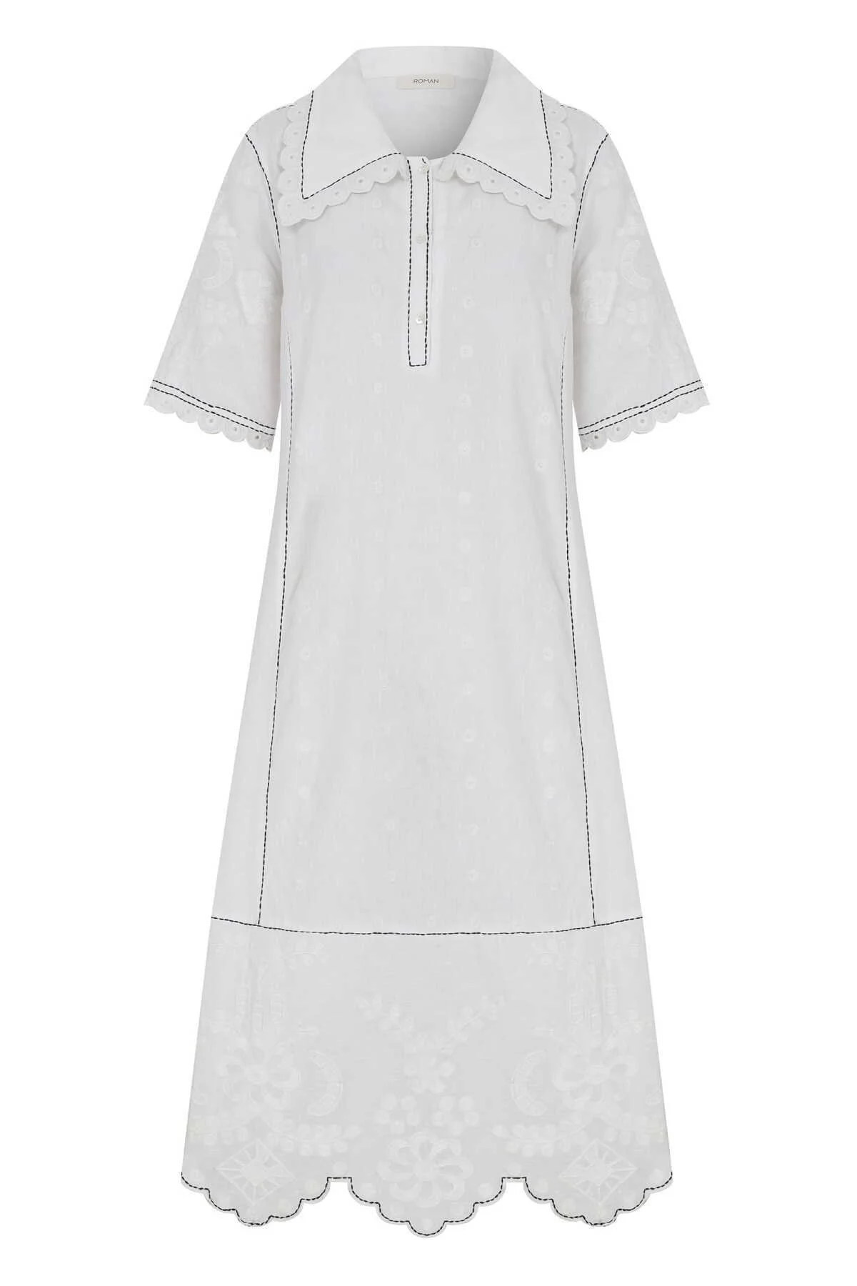 V Yakalı Desenli Günlük Elbise Standart Renk - 4