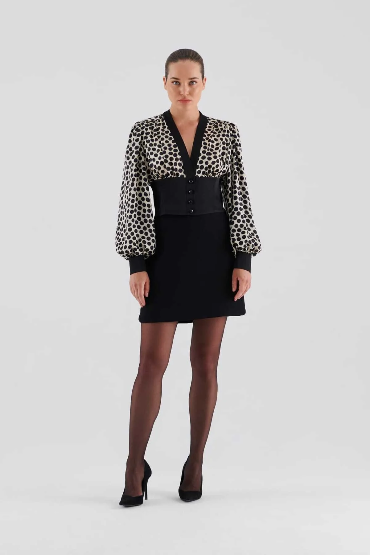  V Yakalı Puantiyeli Kadın Gömlek Standart Renk - 4