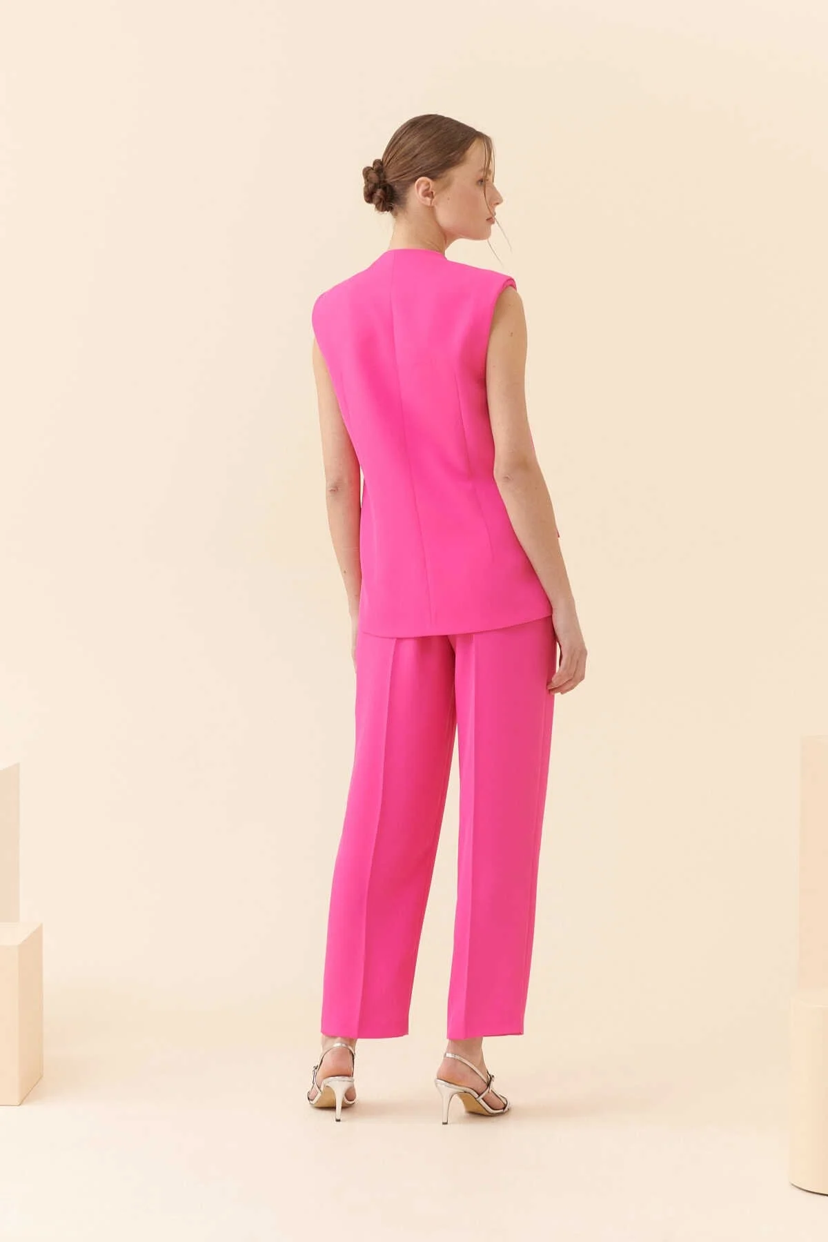 Vatkalı Kruvaze Kadın Yelek Fuşya - 2