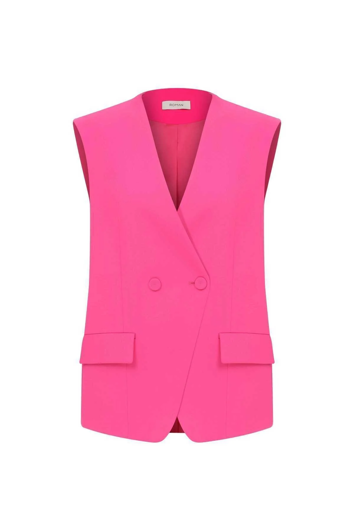 Vatkalı Kruvaze Kadın Yelek Fuşya - 4