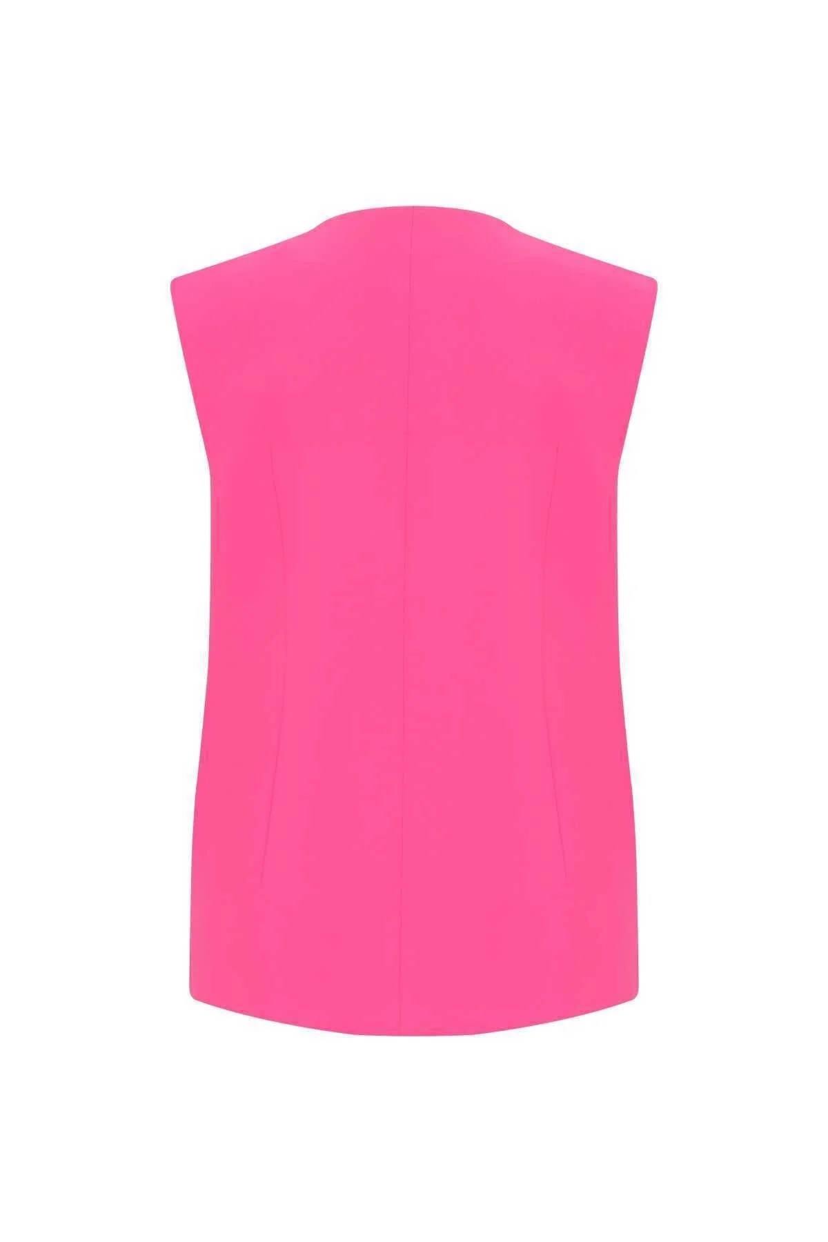Vatkalı Kruvaze Kadın Yelek Fuşya - 5