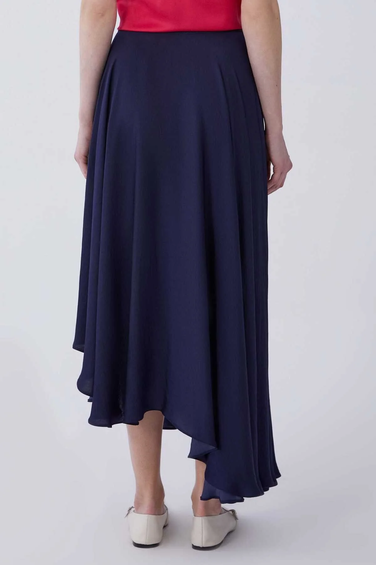 Volanlı Asimetrik Etek Lacivert - 2