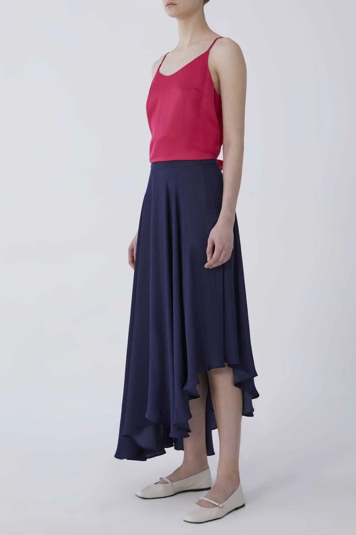 Volanlı Asimetrik Etek Lacivert - 3