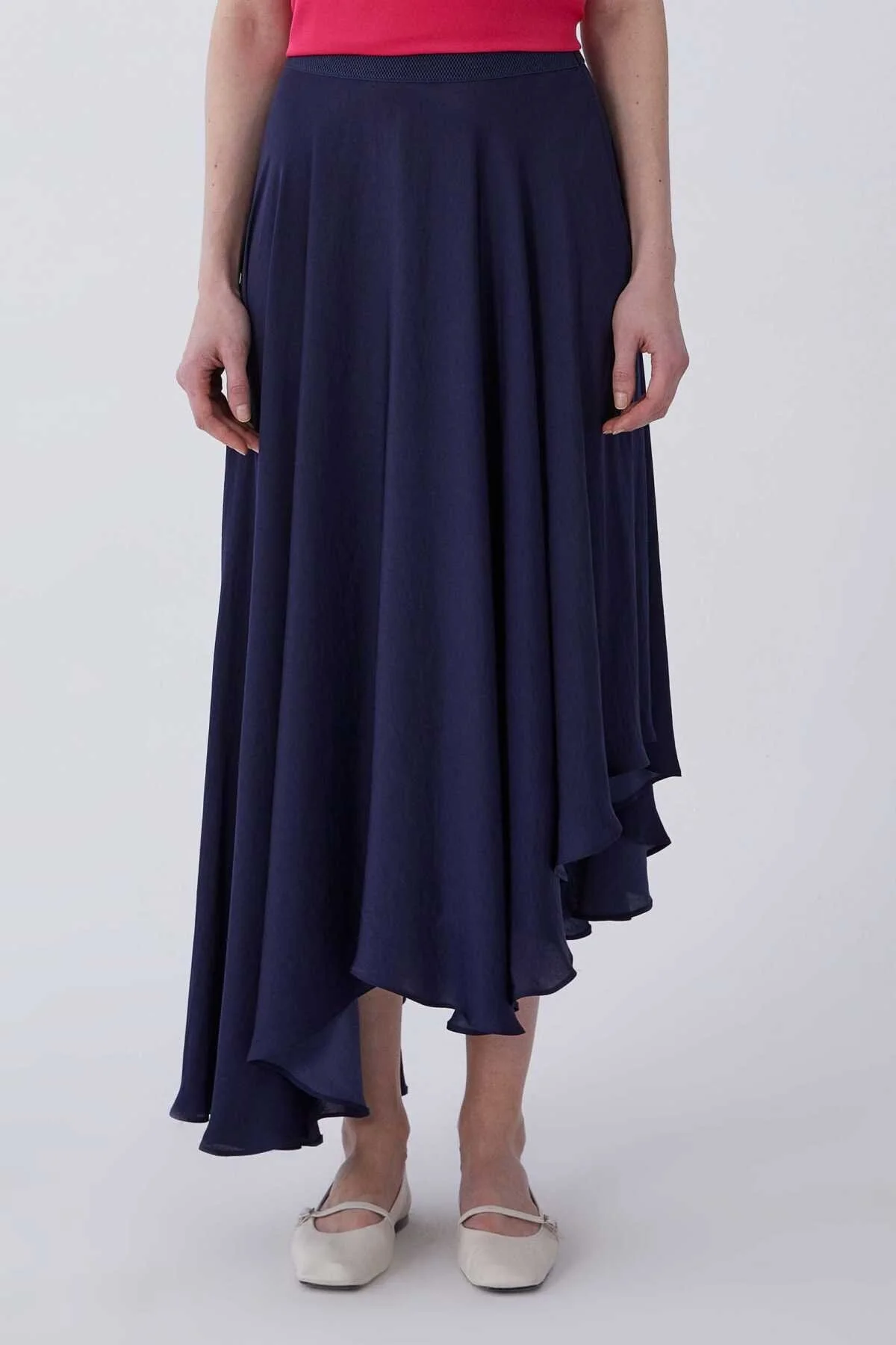 Volanlı Asimetrik Etek Lacivert - 1