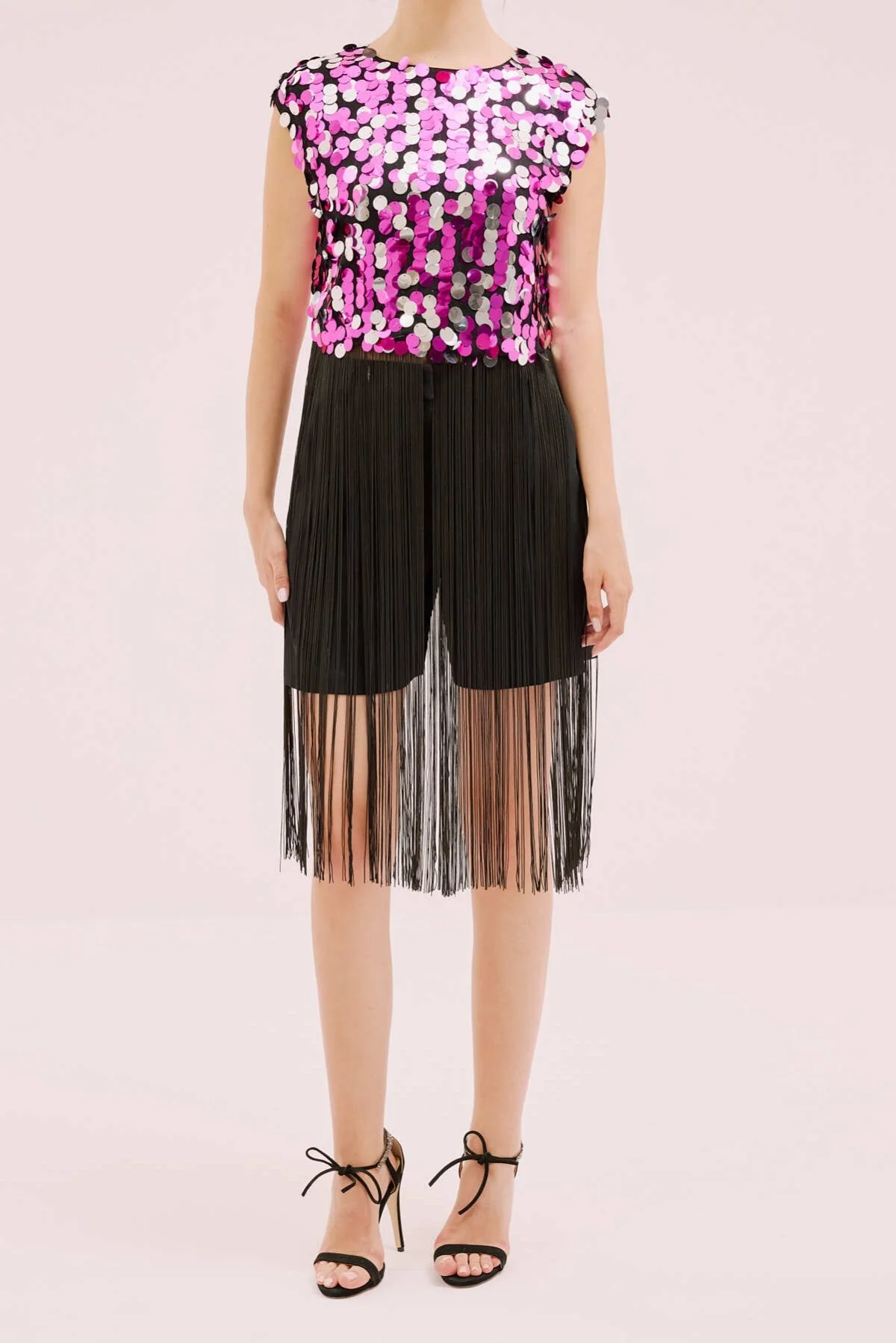 Payetli Püsküllü Bluz Fuşya - 1