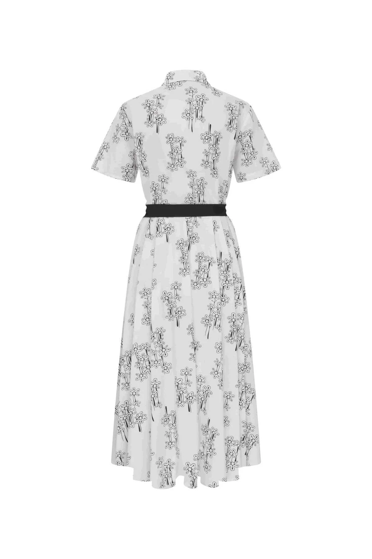 Yırtmaçlı Beli Kuşaklı Elbise Siyah-Beyaz - 5