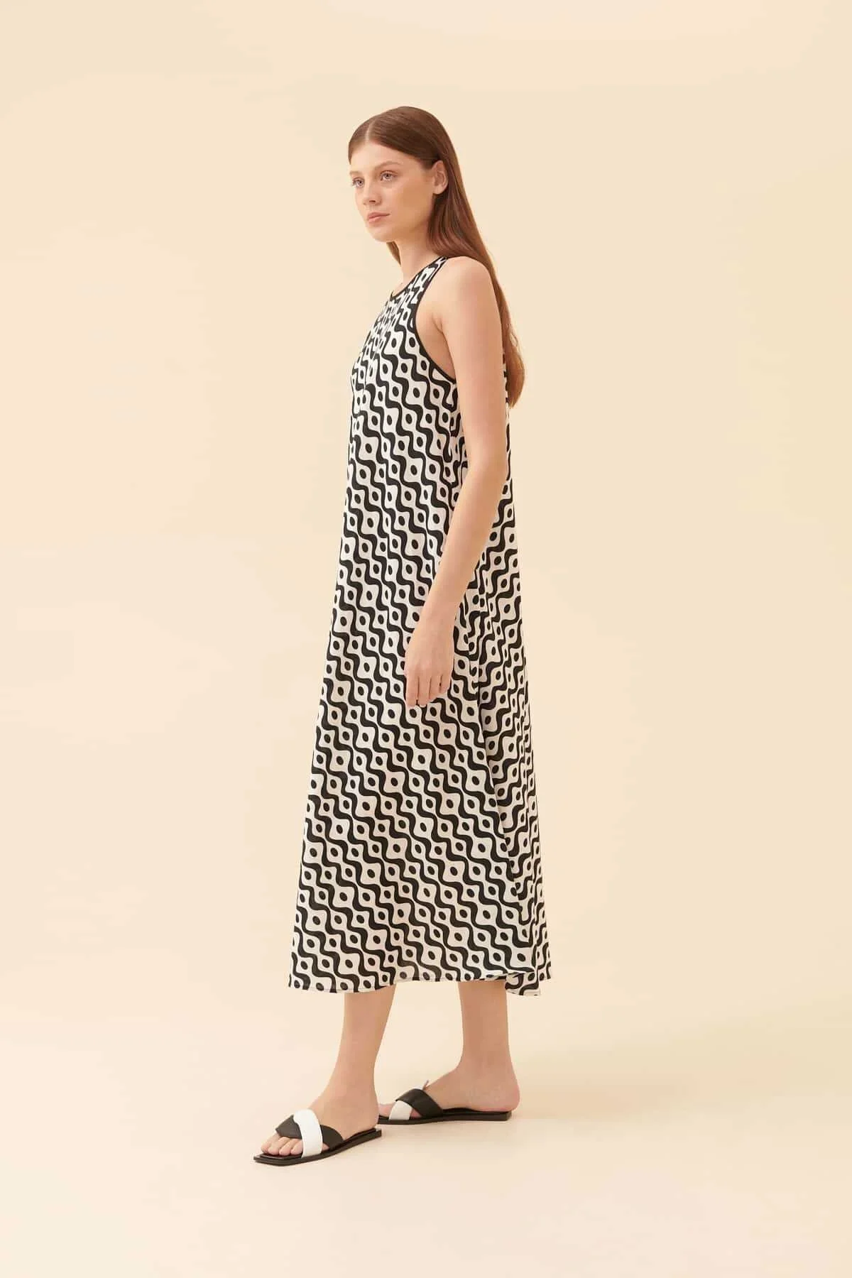 Kolsuz Günlük Elbise Siyah-Beyaz - 4