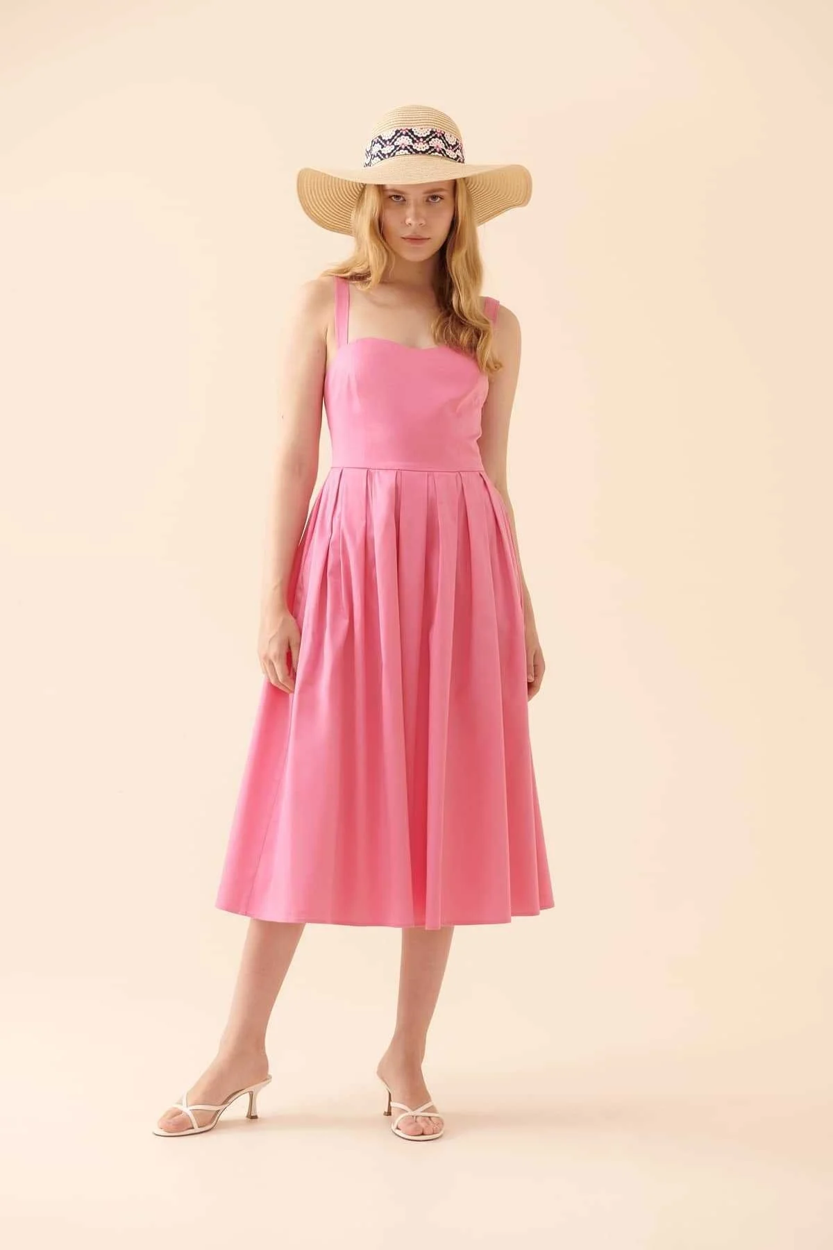 Askılı Cepli Midi Boy Elbise Pembe - 4