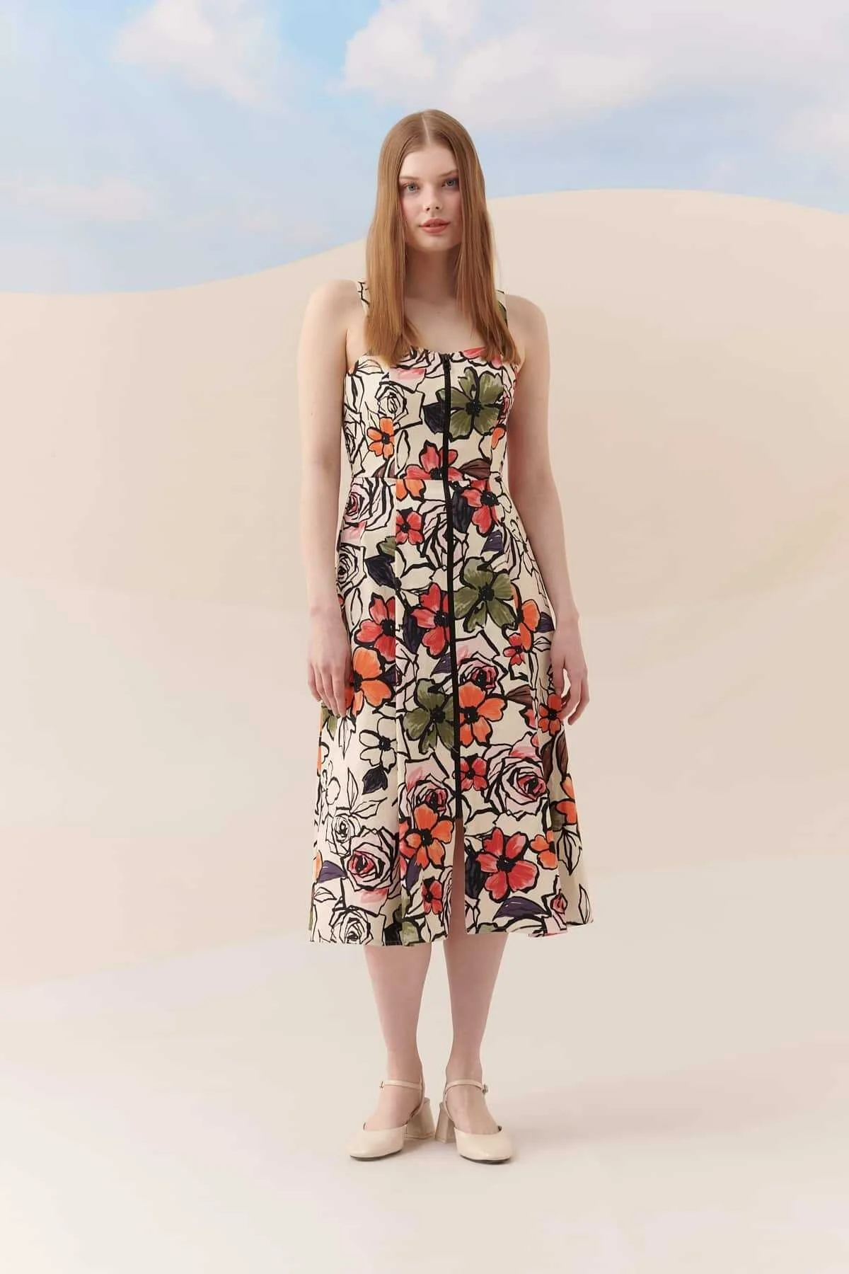 Askılı Çiçek Desenli Elbise Standart Renk - 1