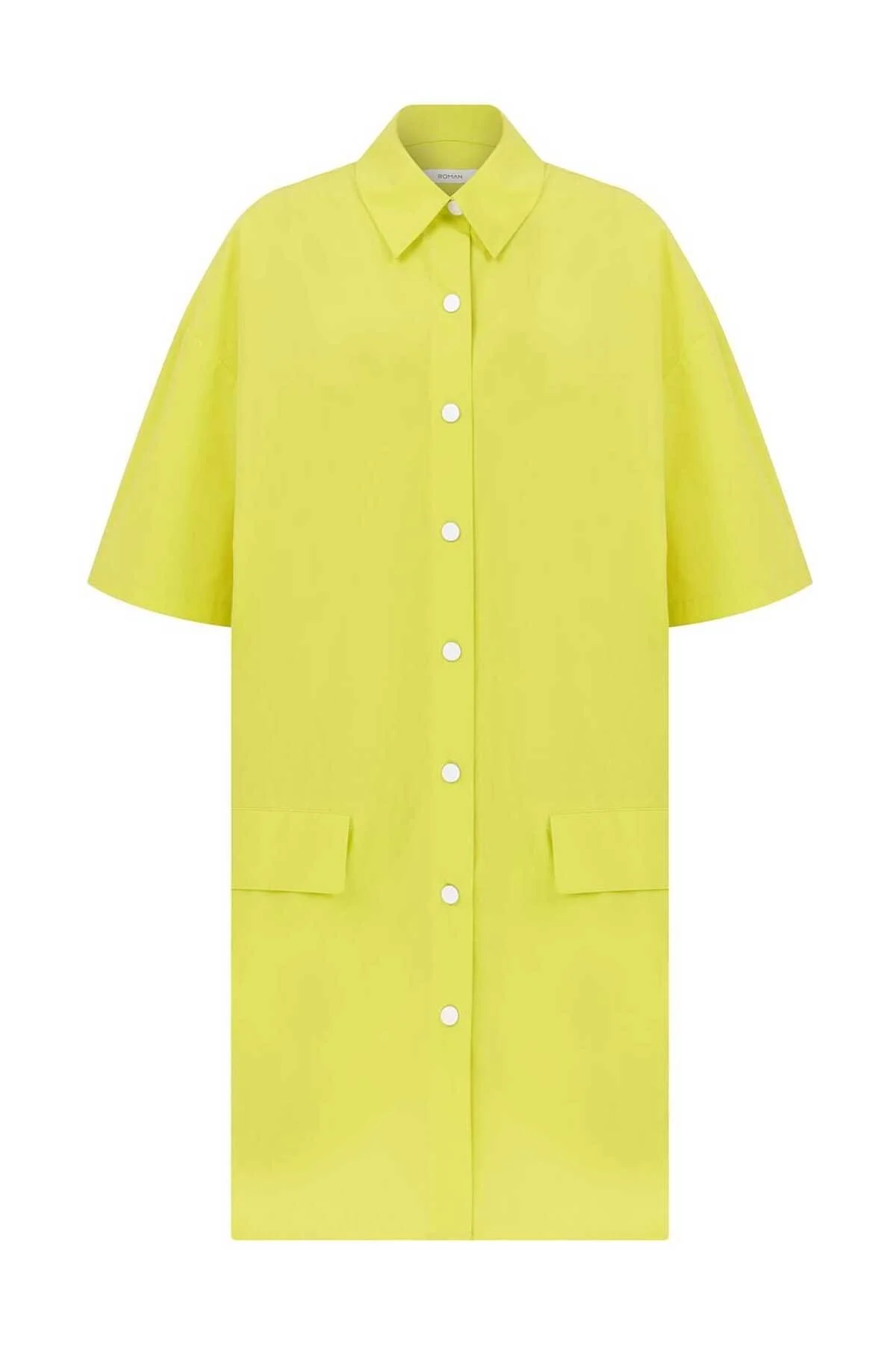 Düğmeli Kısa Kollu Elbise Sarı - 1