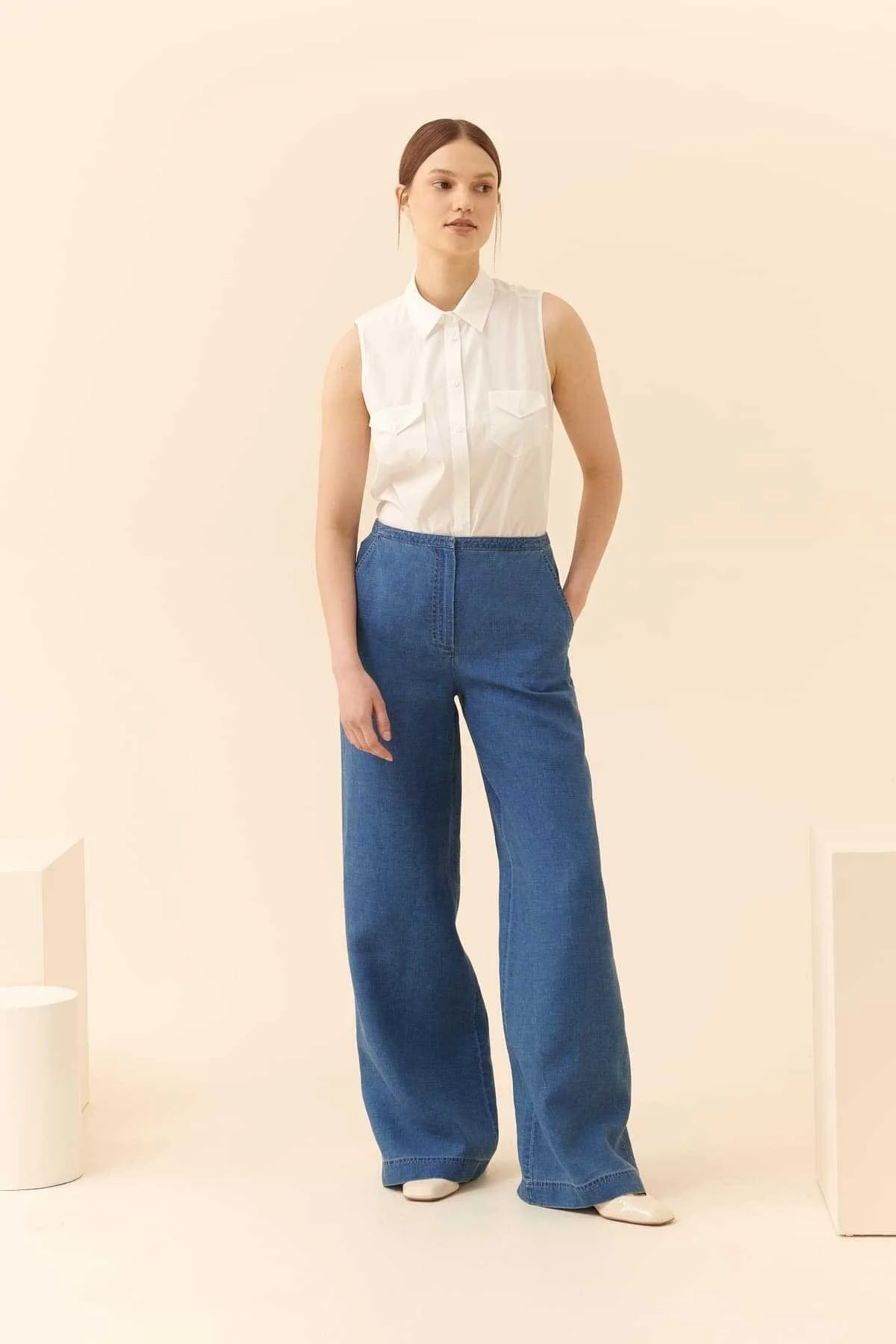 Geniş Paça Pantolon Lacivert - 1