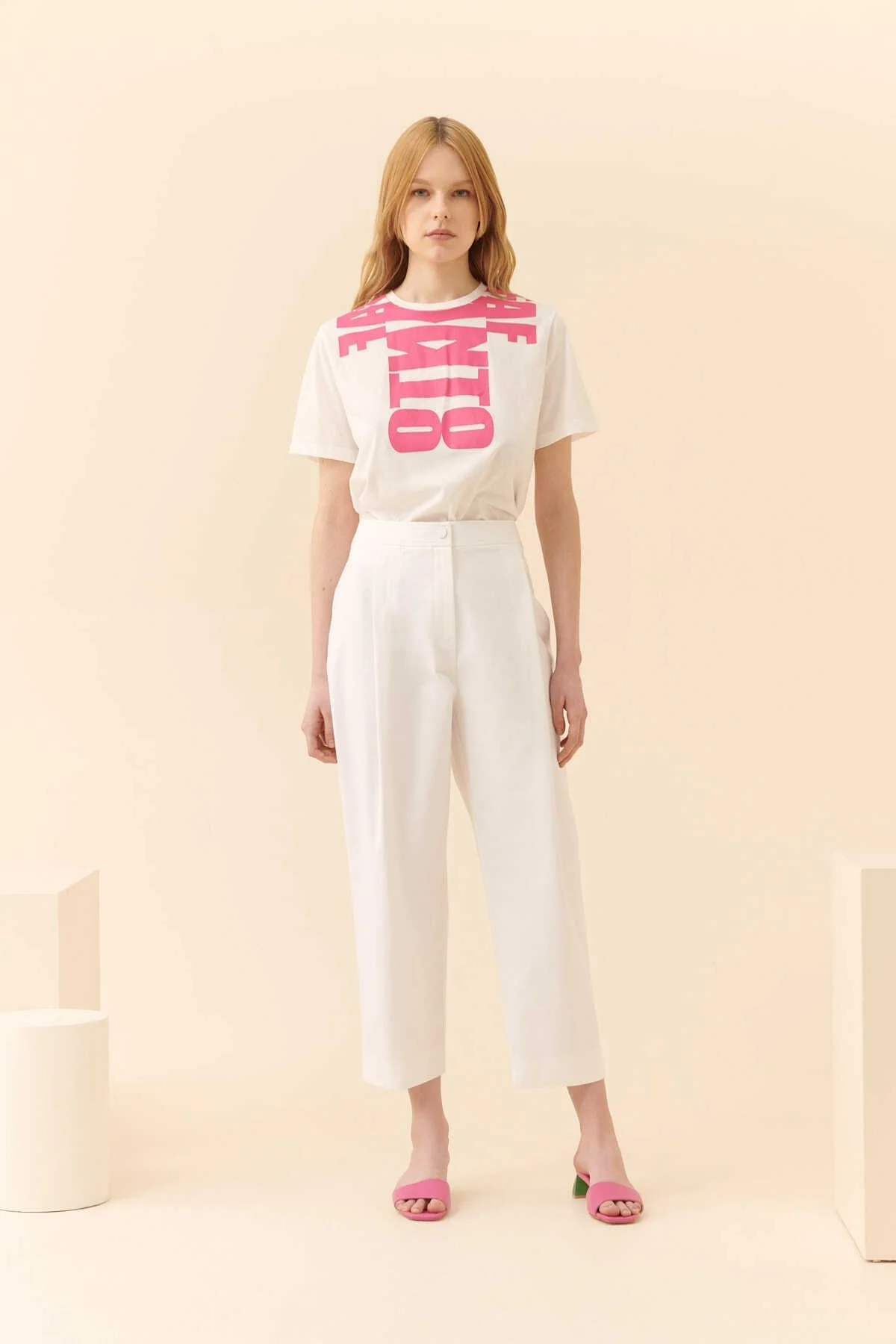 Yarım Paça Pantolon Beyaz - 1