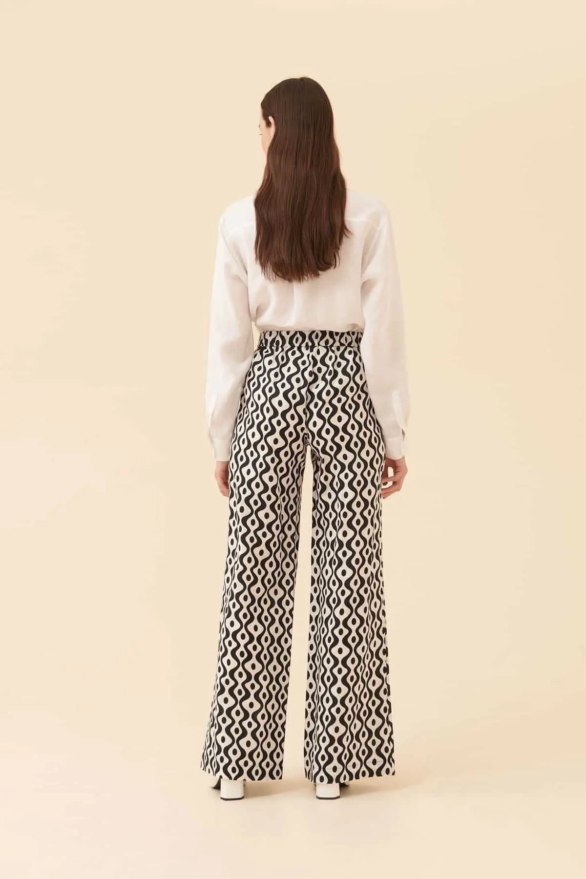 Desenli Geniş Paça Pantolon Siyah-Beyaz - 2