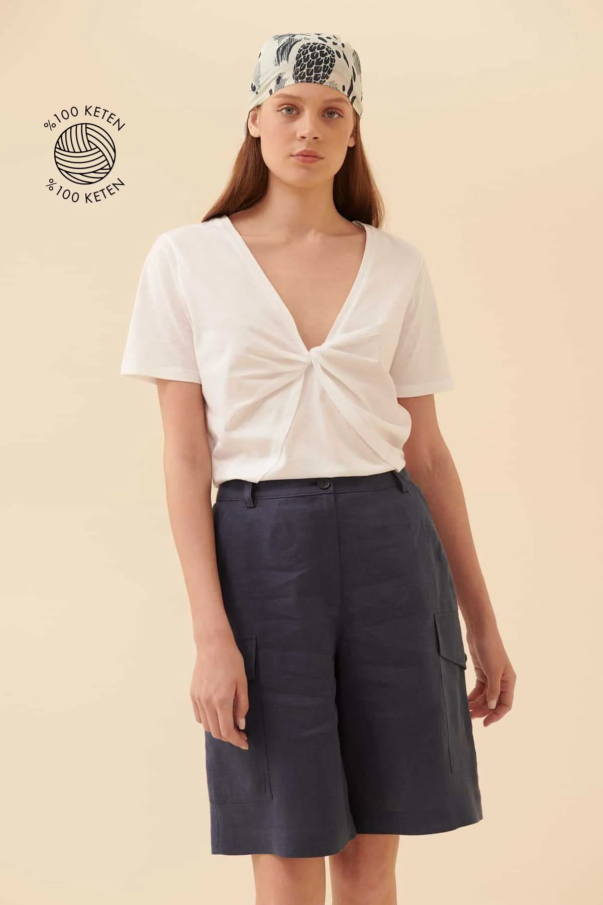 Yanları Cepli Şort Lacivert - 1