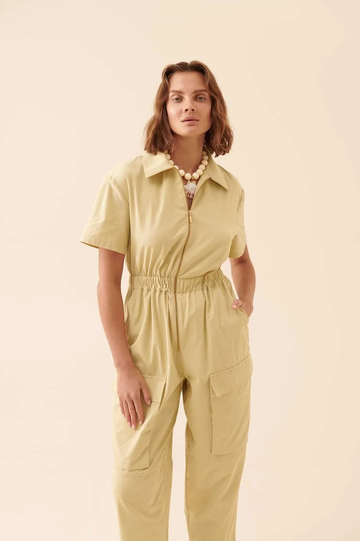 Yanları Cepli Tulum Yağ Yeşili - 1