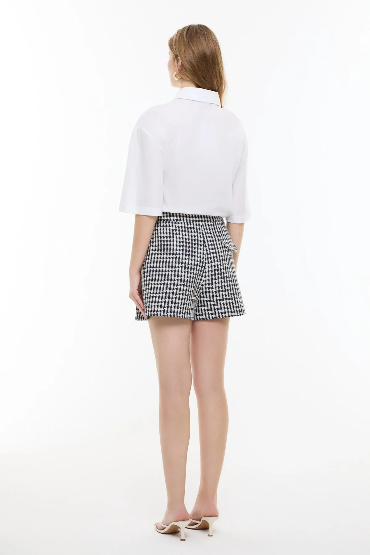 Kazayağı Desenli Şort Lacivert - Beyaz - 2