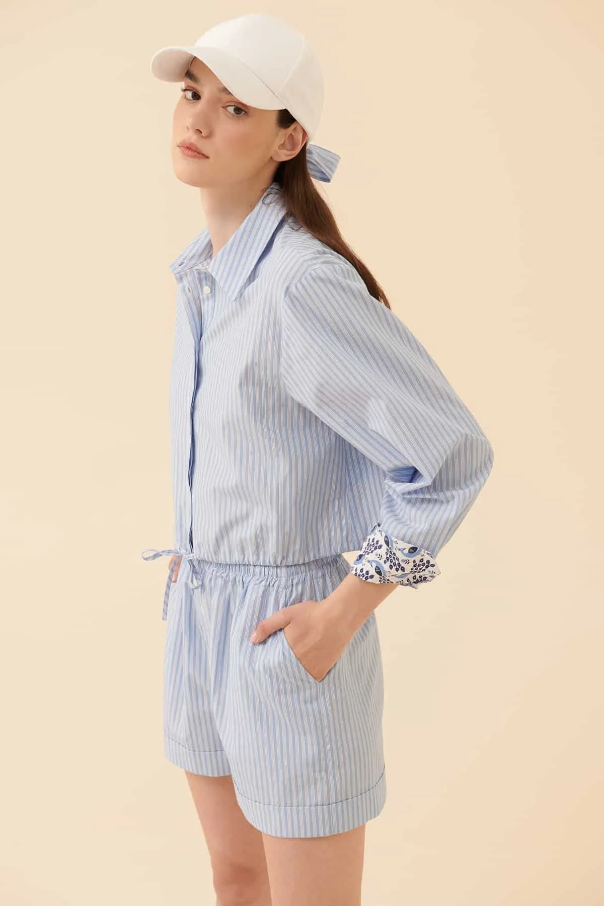 Belden Bağlamalı Çizgili Gömlek Standart Renk - 3