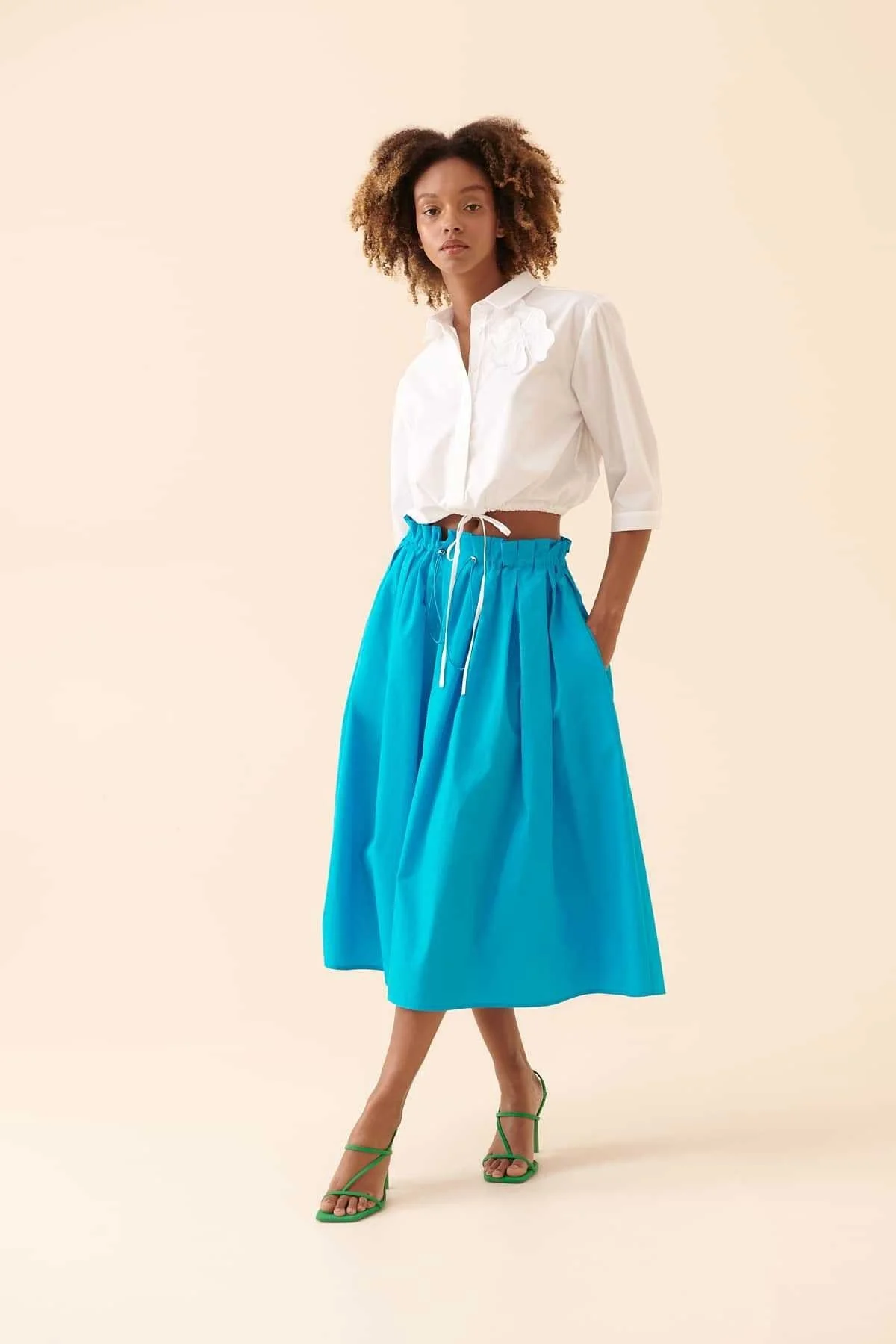 Belden Bağlamalı Gömlek Beyaz - 4