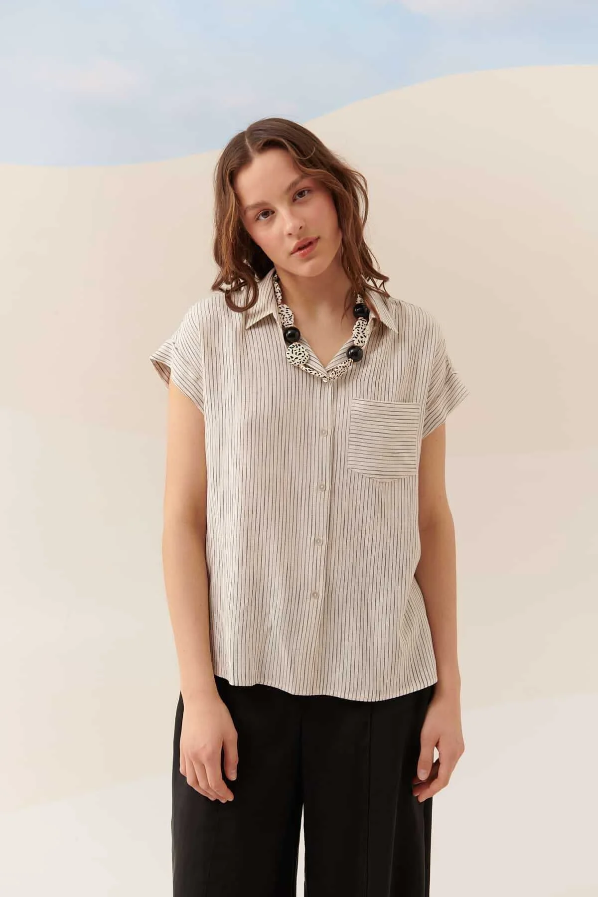 Çizgili Kısa Kollu Gömlek Standart Renk - 1