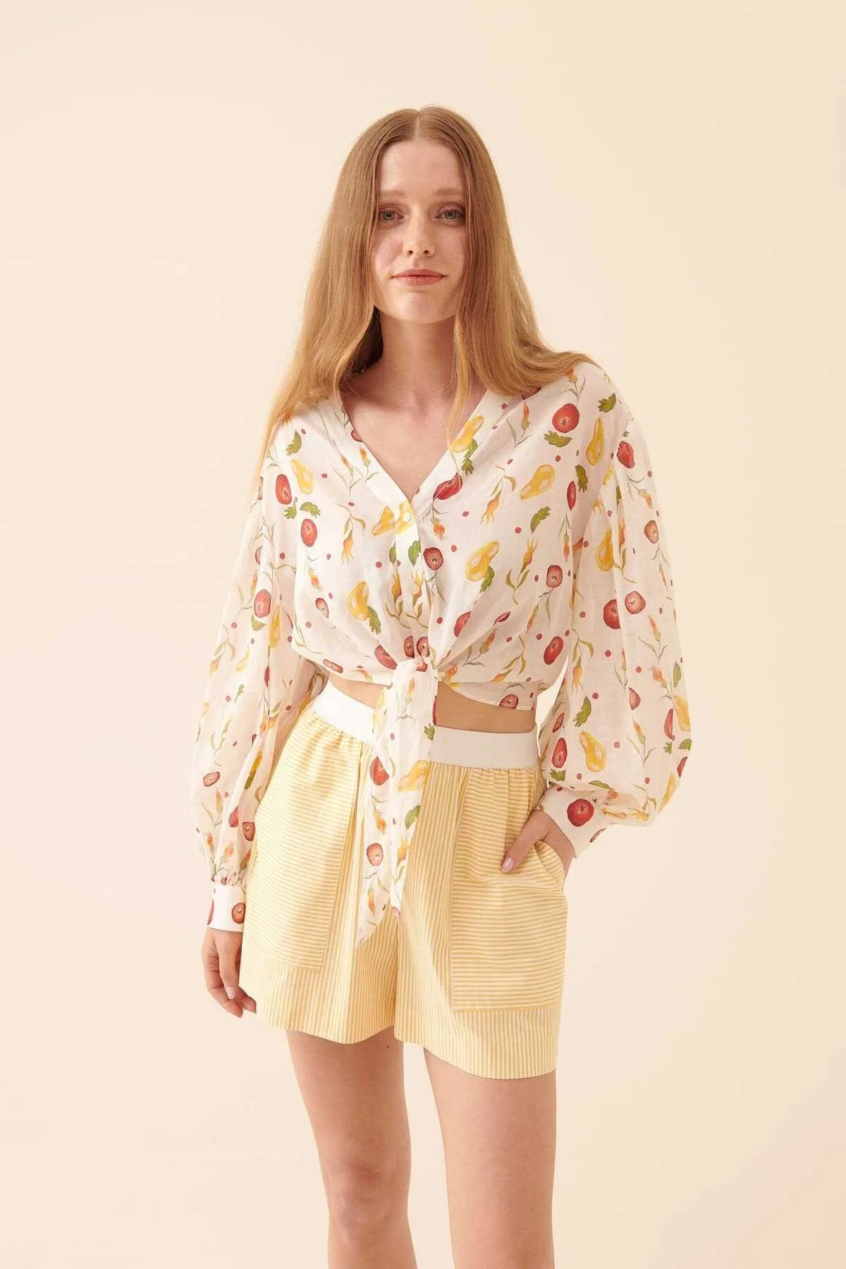 Belden Bağlamalı Desenli Gömlek Standart Renk - 1