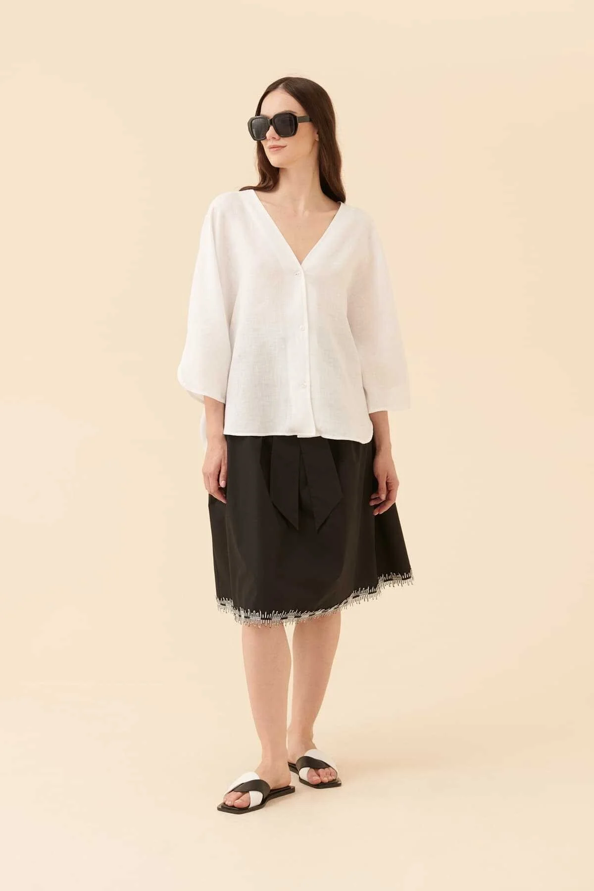 Yakası Açık Gömlek Beyaz - 4