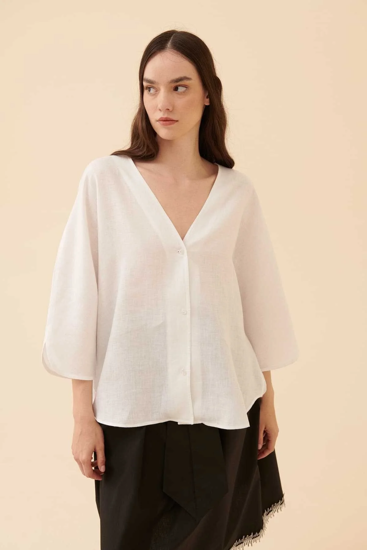 Yakası Açık Gömlek Beyaz - 1