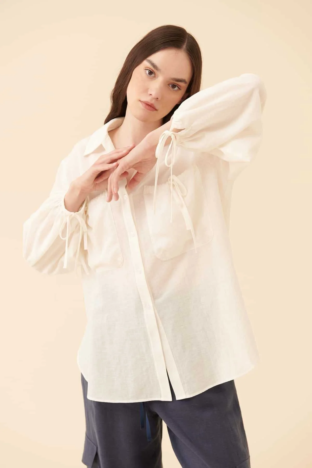 Uzun Kollu Gömlek Beyaz - 3