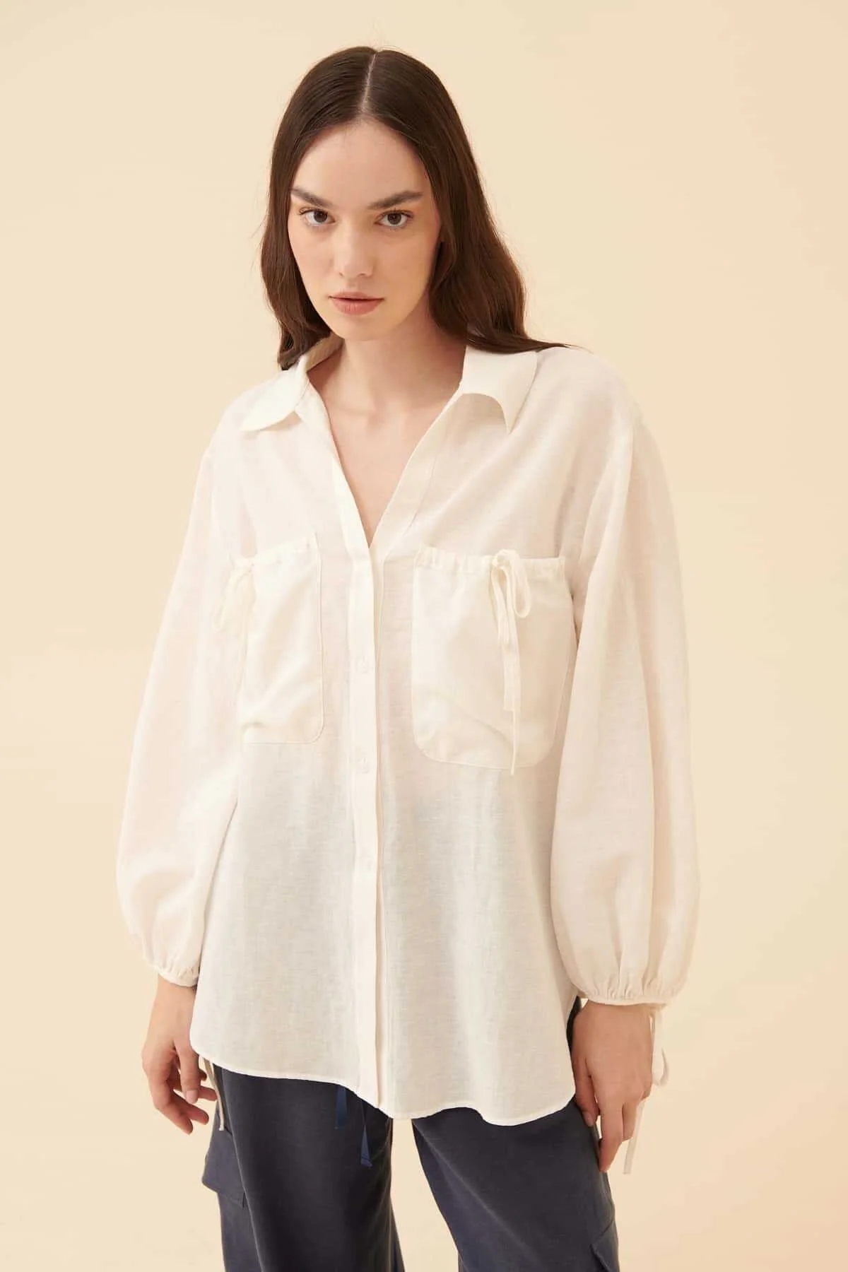 Uzun Kollu Gömlek Beyaz - 1