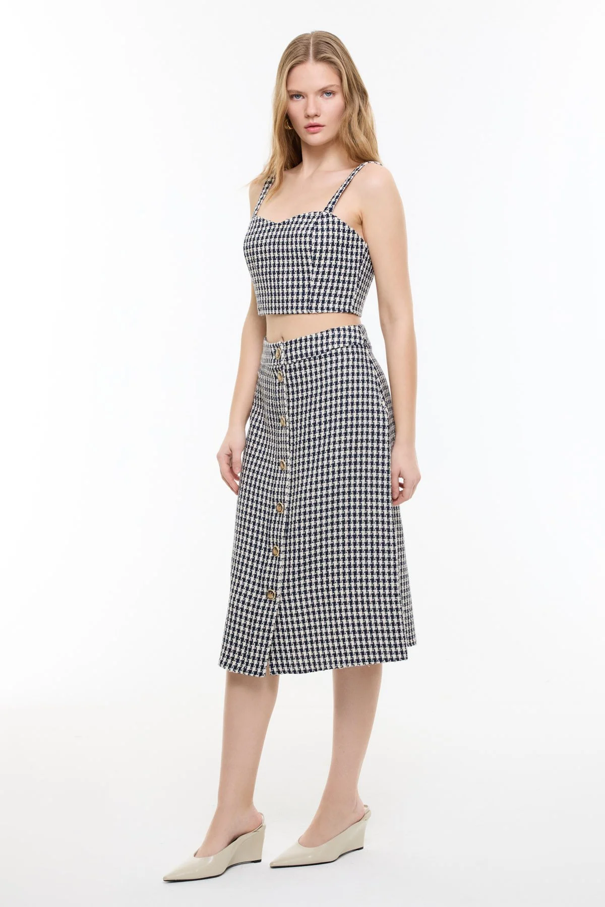 Kazayağı Desenli Askılı Büstiyer Lacivert - Beyaz - 3