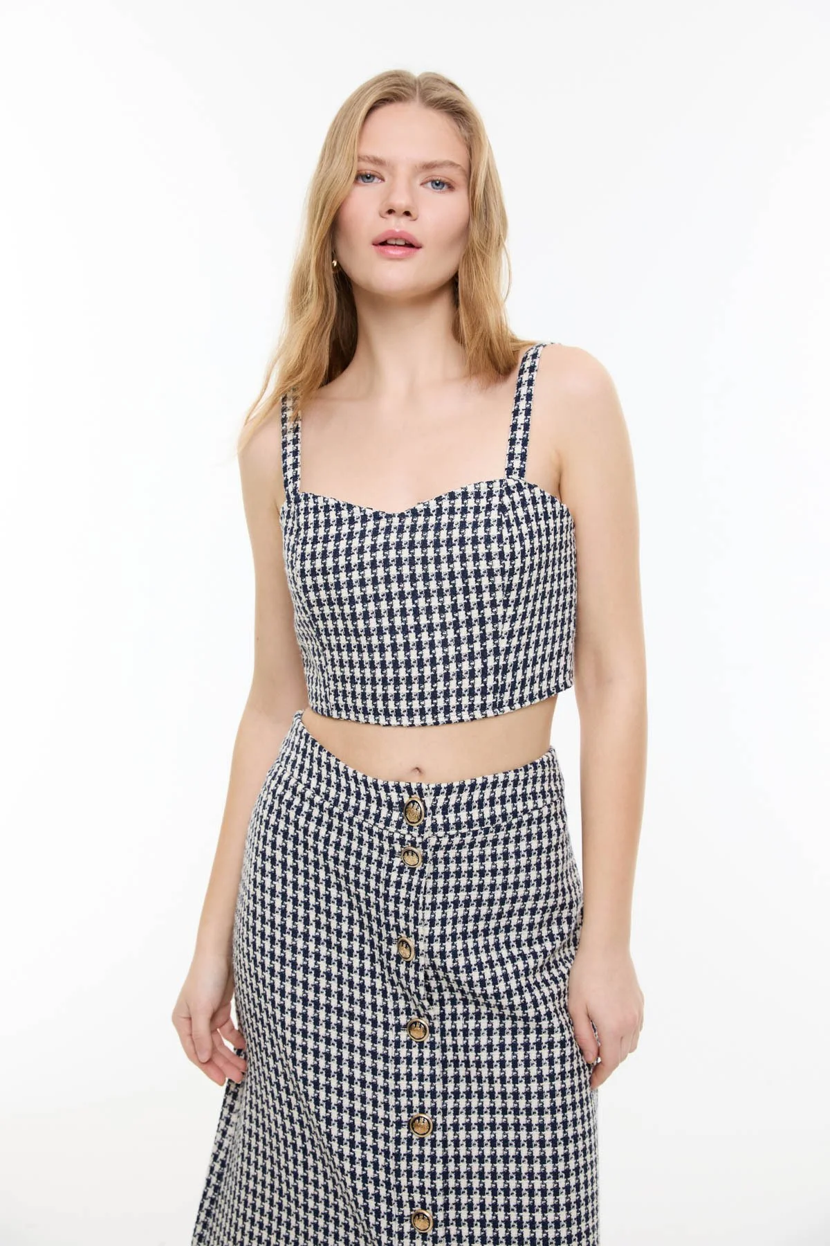 Kazayağı Desenli Askılı Büstiyer Lacivert - Beyaz - 1