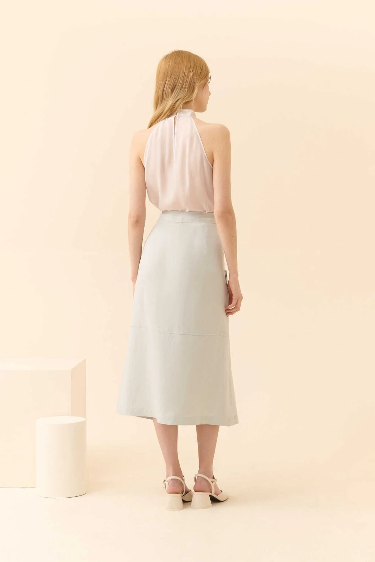 Midi Boy Yanı Cepli Etek Gri - 2