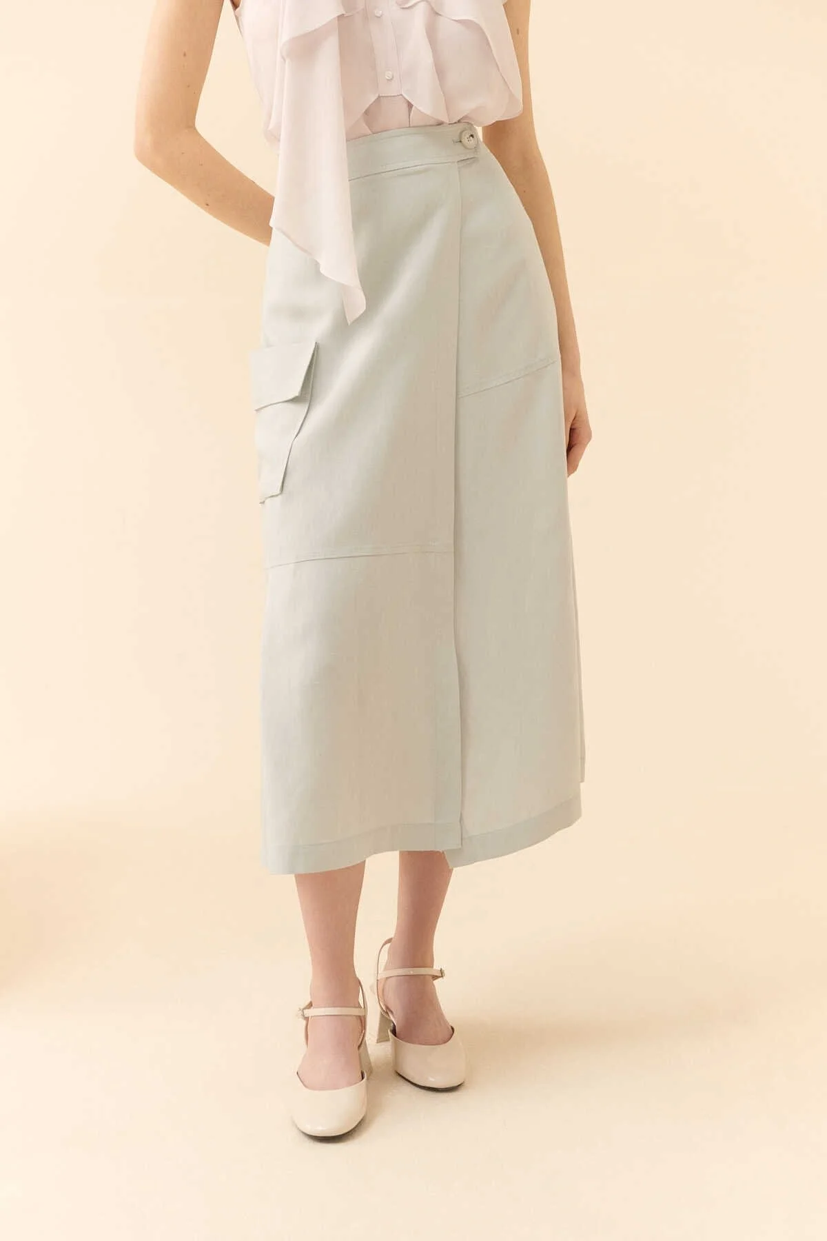 Midi Boy Yanı Cepli Etek Gri - 3