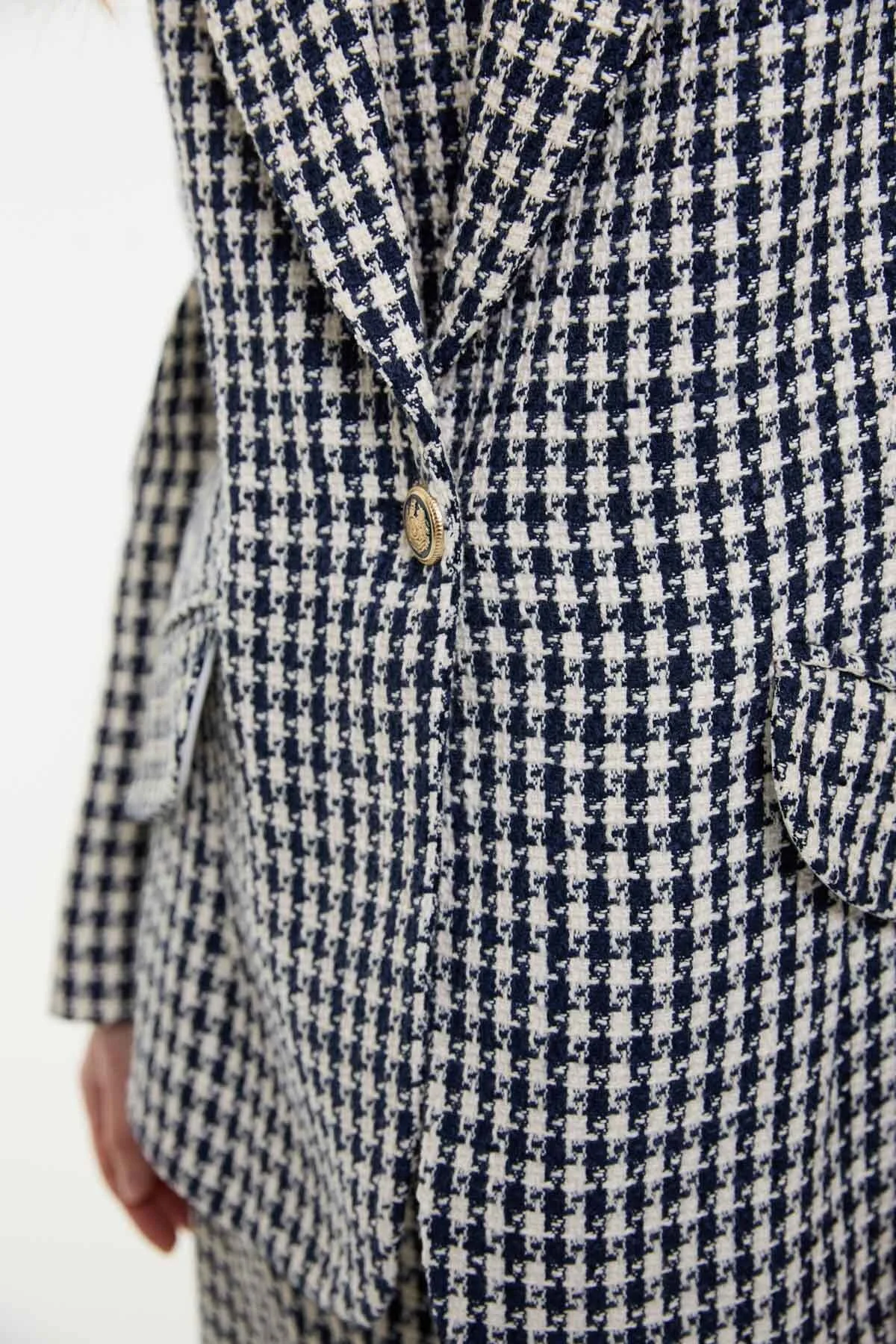 Kazayağı Desenli Kruvaze Ceket Lacivert - Beyaz - 3