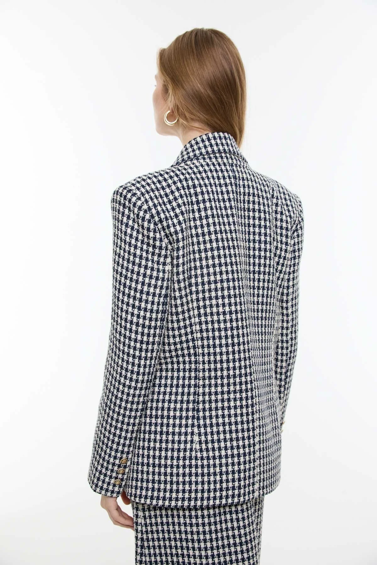 Kazayağı Desenli Kruvaze Ceket Lacivert - Beyaz - 2