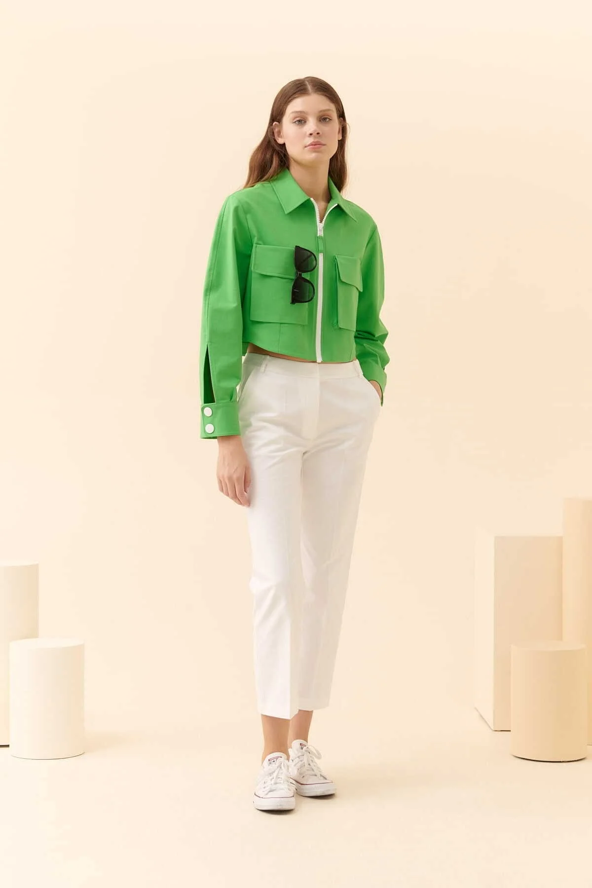 Fermuarlı Cep Detaylı Mont Yeşil - 1