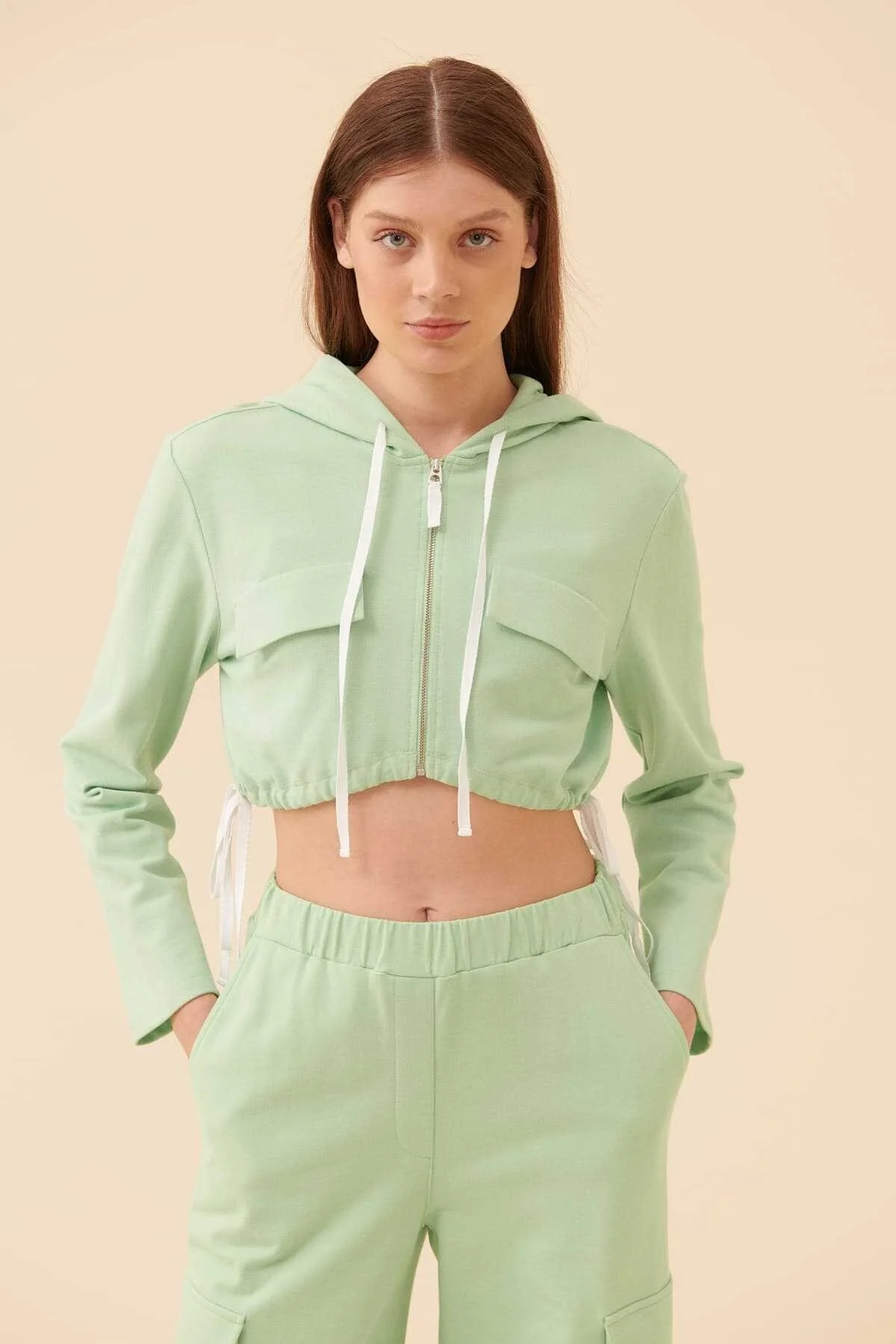 Crop Sweatshirt Yeşil - 1