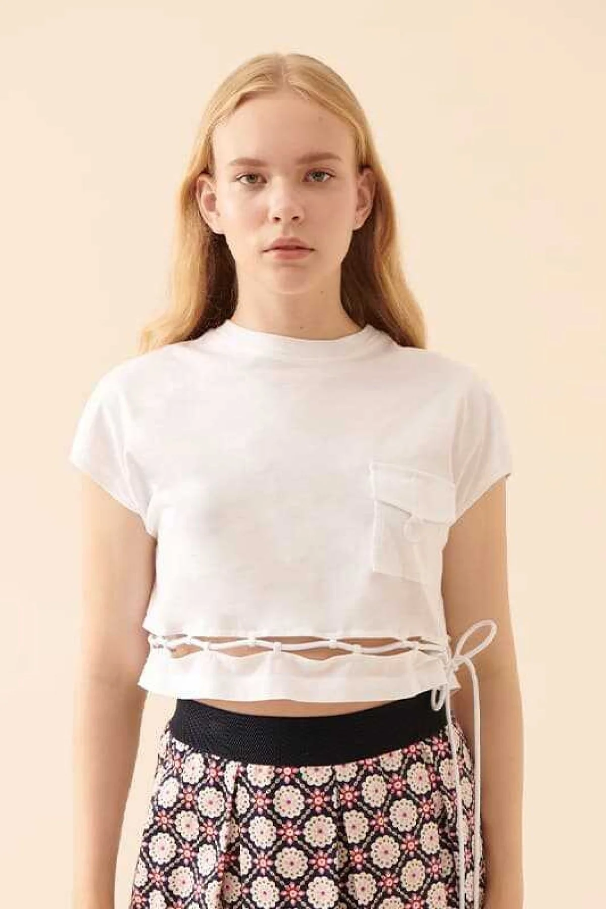 Bisiklet Yaka T-Shirt Beyaz - 1