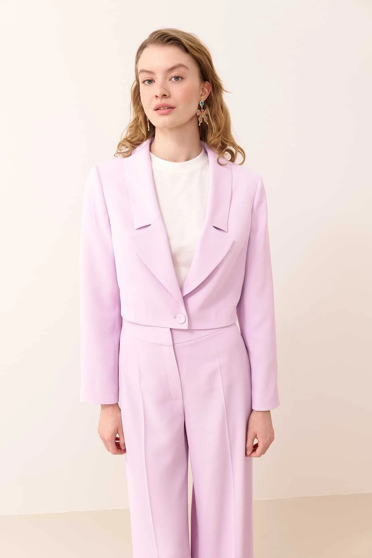 Kruvaze Crop Ceket Lila - 1