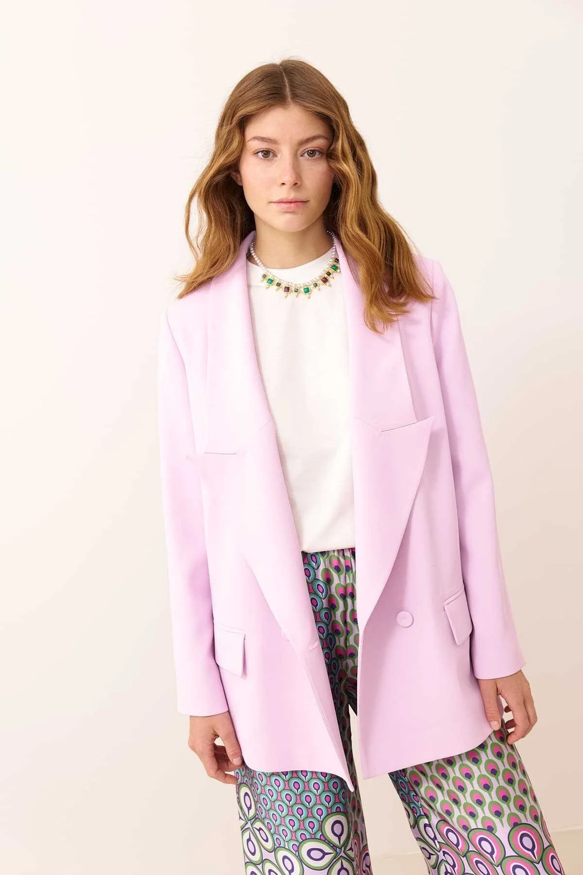 Nostaljik Yakalı Kruvaze Krep Ceket Lila - 4