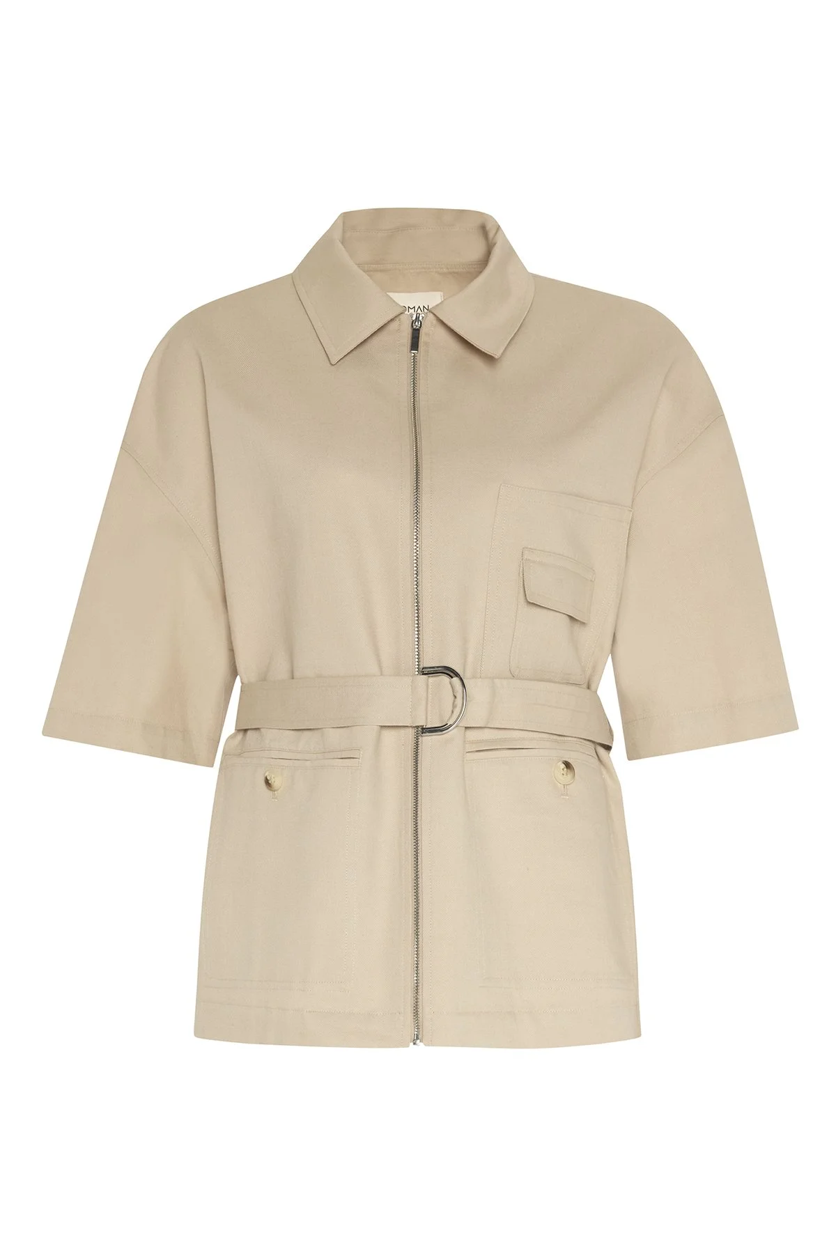 Keten Karışımlı Beli Kemerli Kısa Kol Ceket Bej - 1