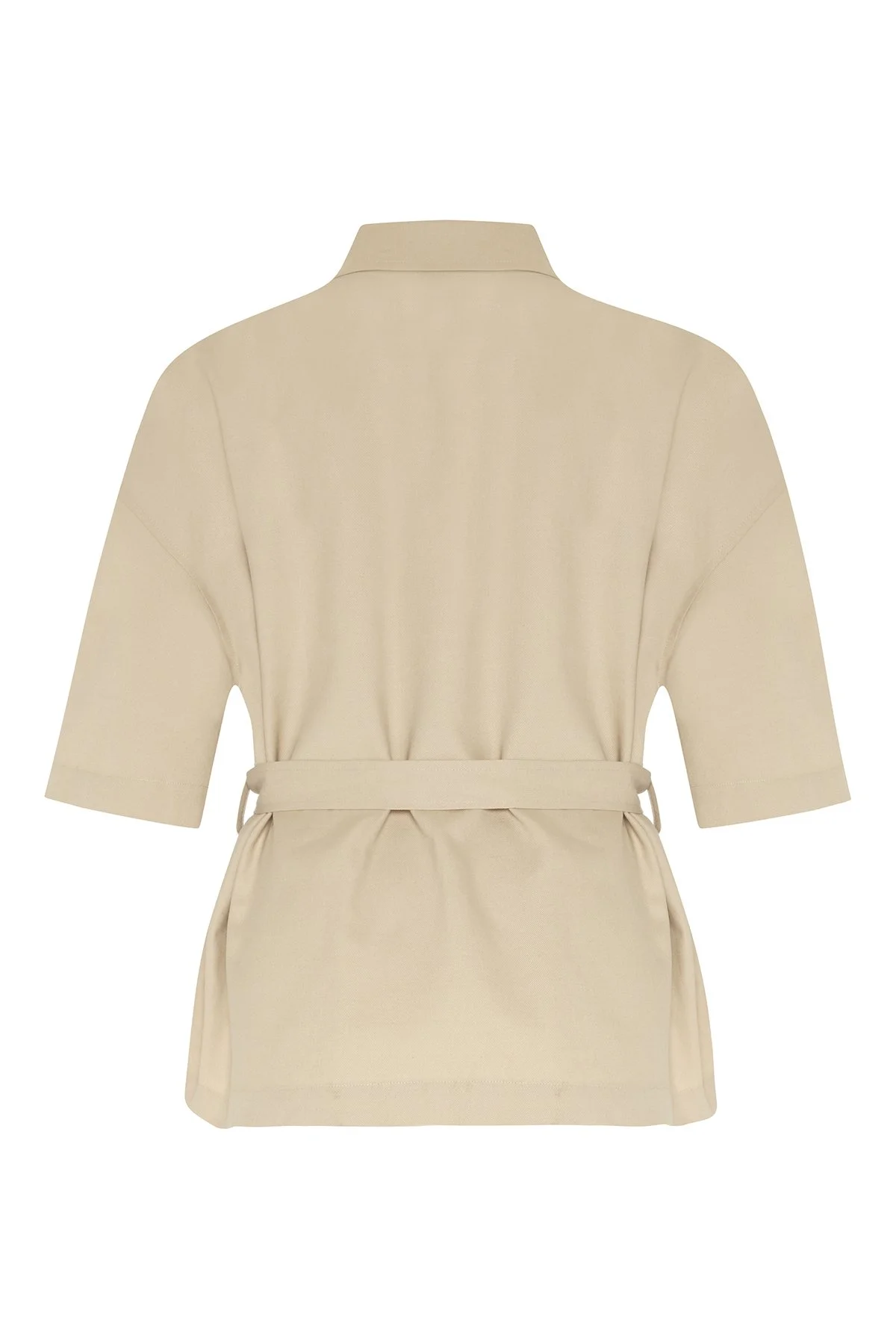 Keten Karışımlı Beli Kemerli Kısa Kol Ceket Bej - 2