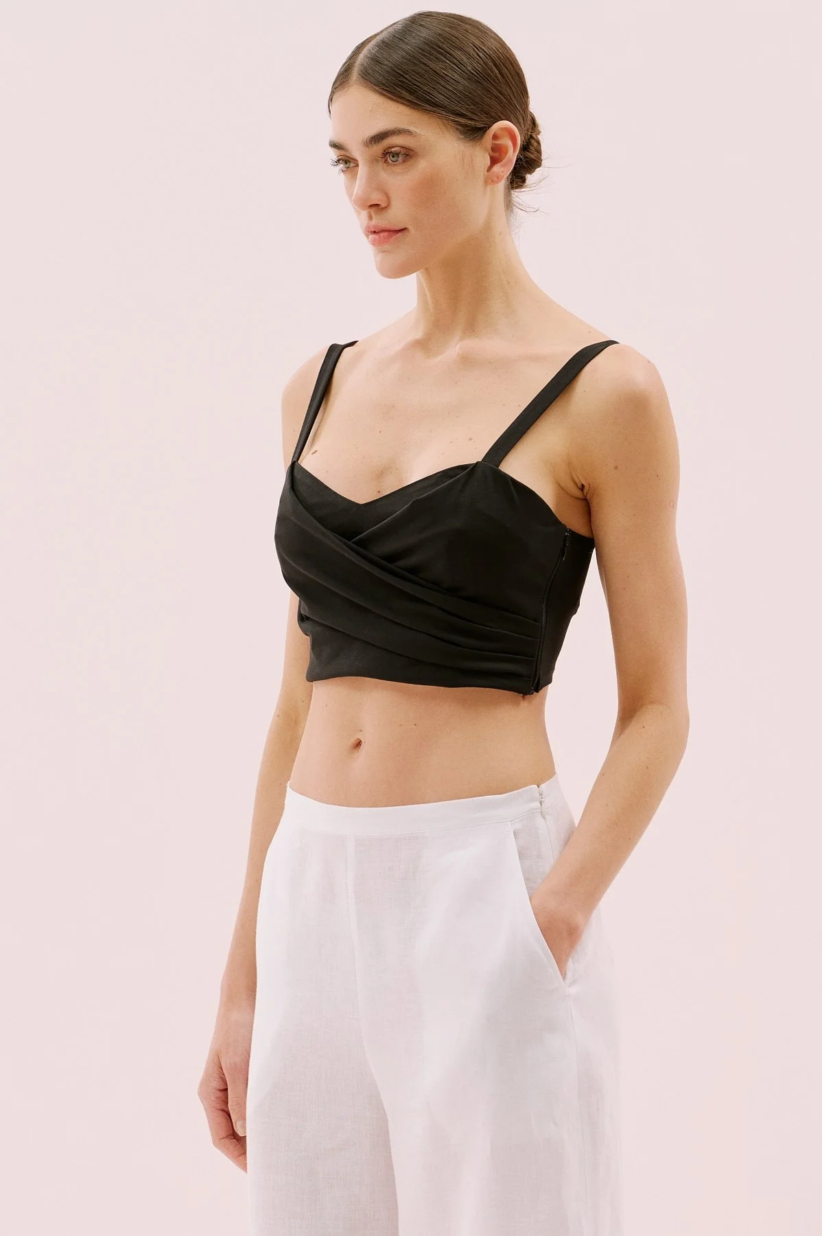 Askılı Drape Detaylı Crop Bluz Siyah - 1