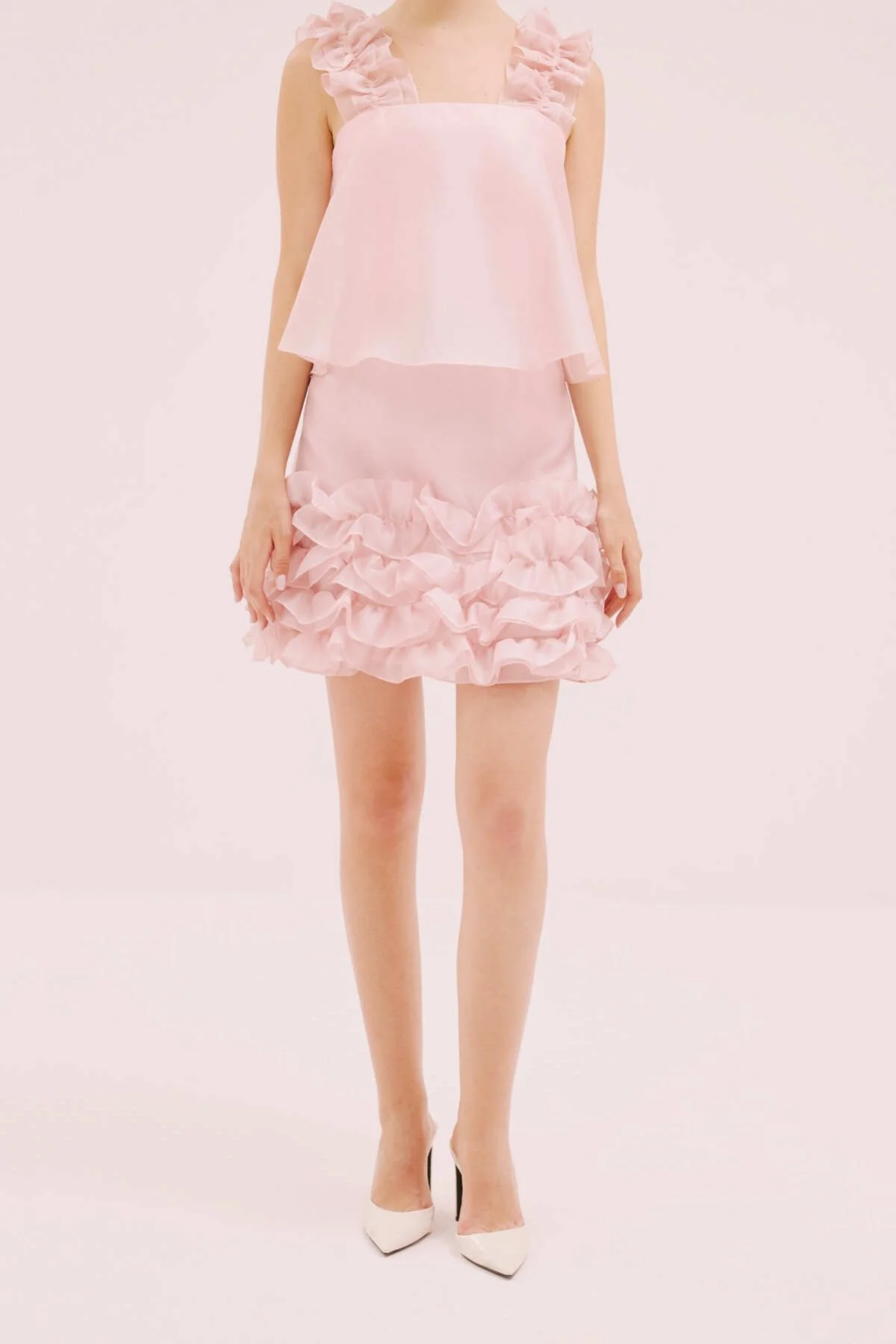 Organze Mini Elbise Pembe - 1